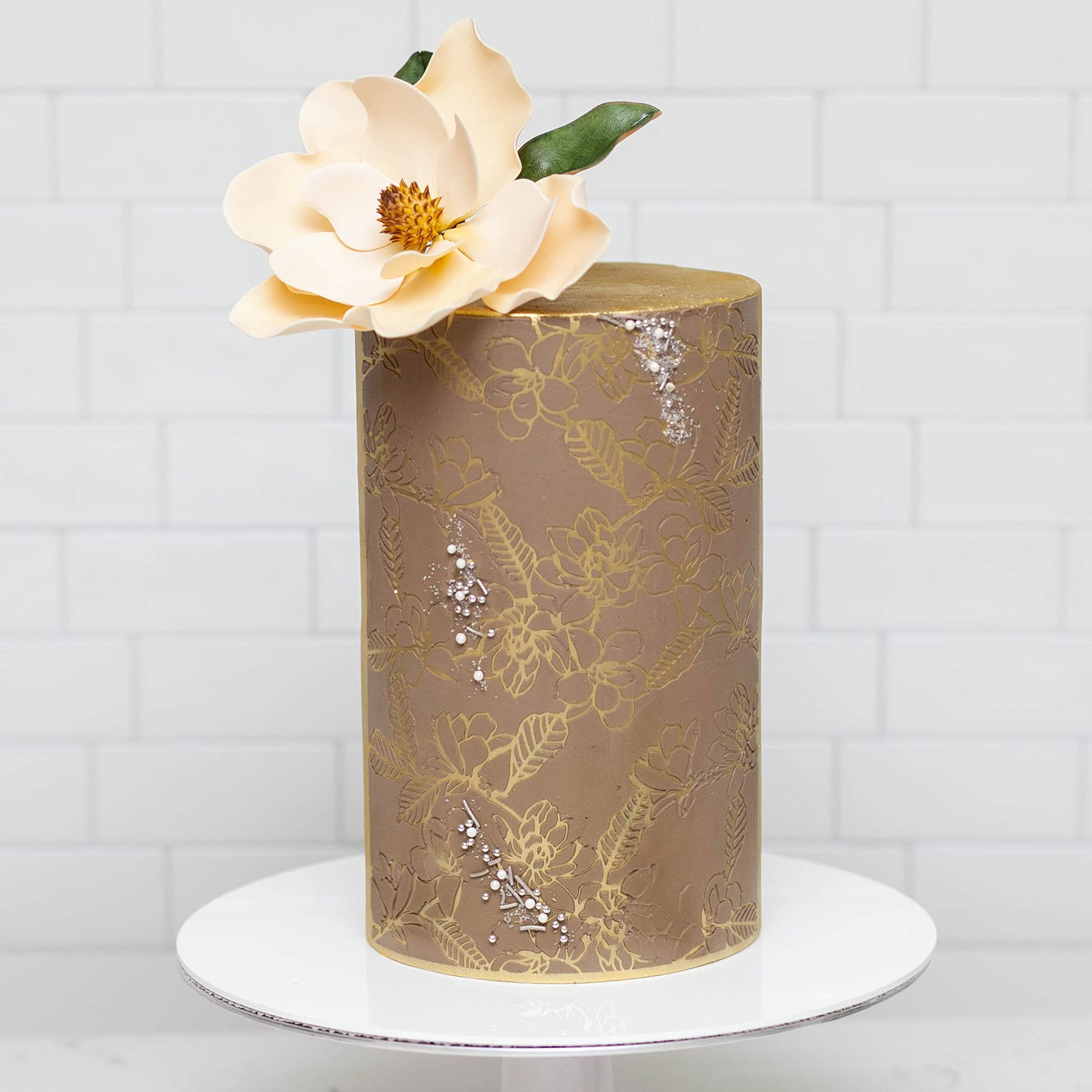 Lacupella Floral Cake Stencil - Seamless Delicate Pattern For Decorating Tall Double Barrel Cake To Use With Buttercream, Royal