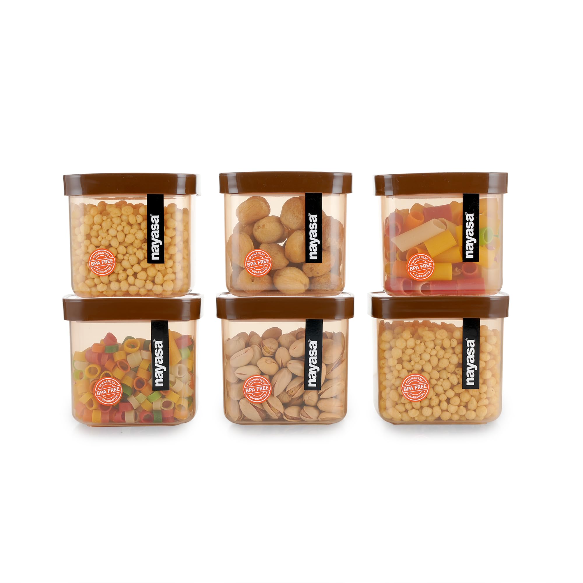 Nayasa Fusion 550 Ml Bpa Free Food Grade Airtight Kitchen Storage Stackable Containers  Set Of 6 | Brown