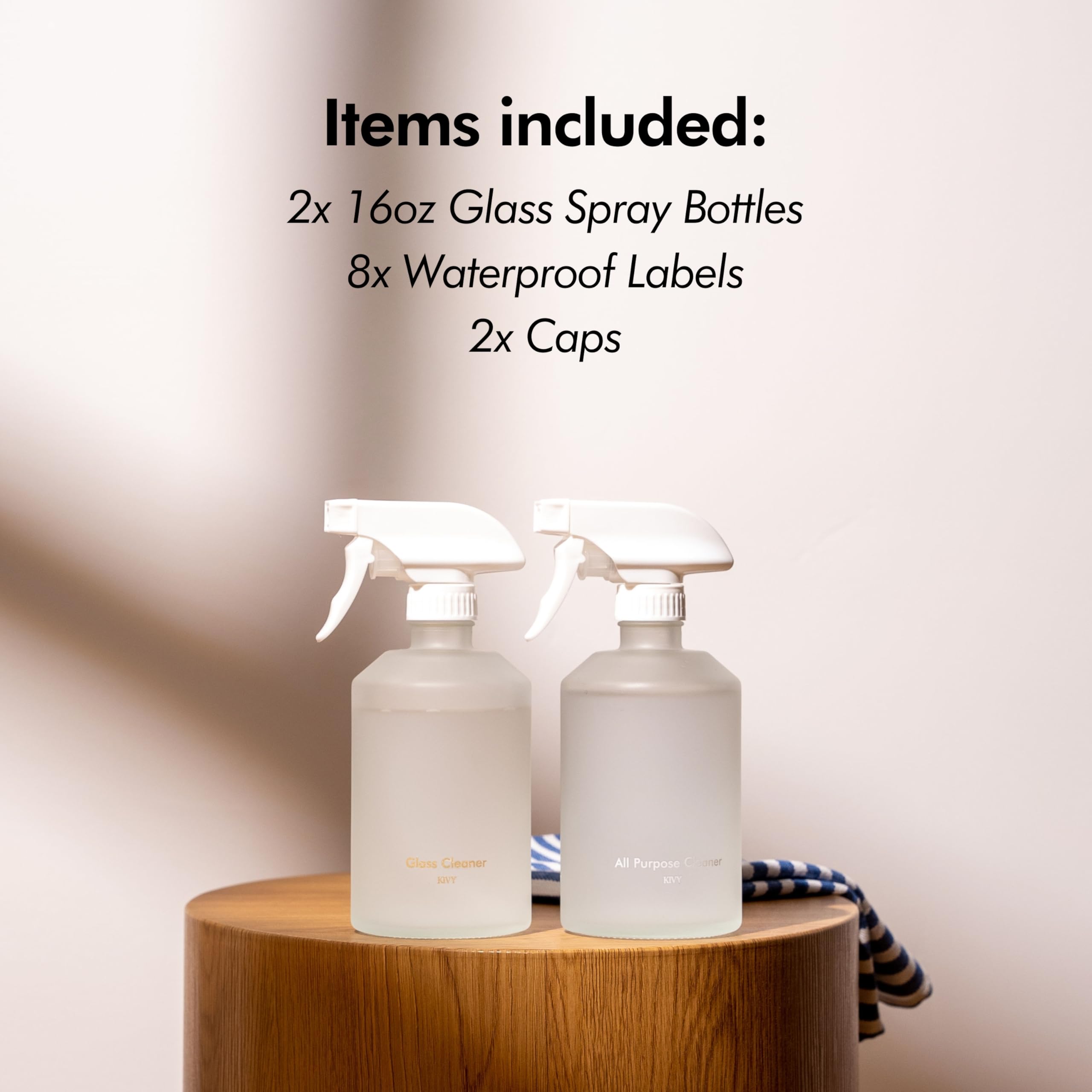 Kivy Glass Spray Bottles For Cleaning [Incl. Labels] - Glass Spray Cleaning Bottles - Glass Spray Bottle For Cleaning, Plants &