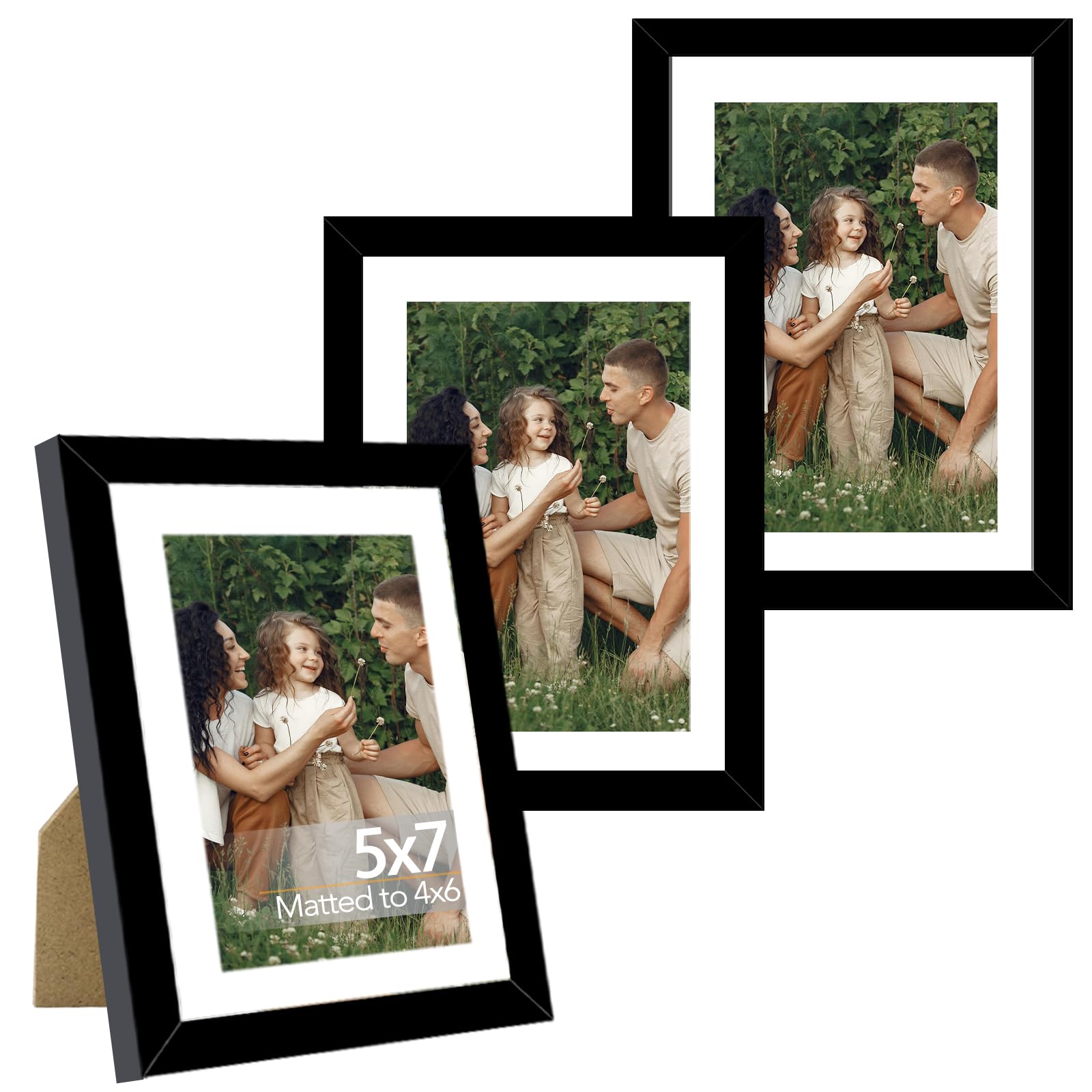 JCJMY 5x7 Picture Frame with 4x6 Mat Set of 3, Display Photo 4x6 with Mat or 5x7 without Mat, 5 by 7 Wall Poster Photo Frame wit