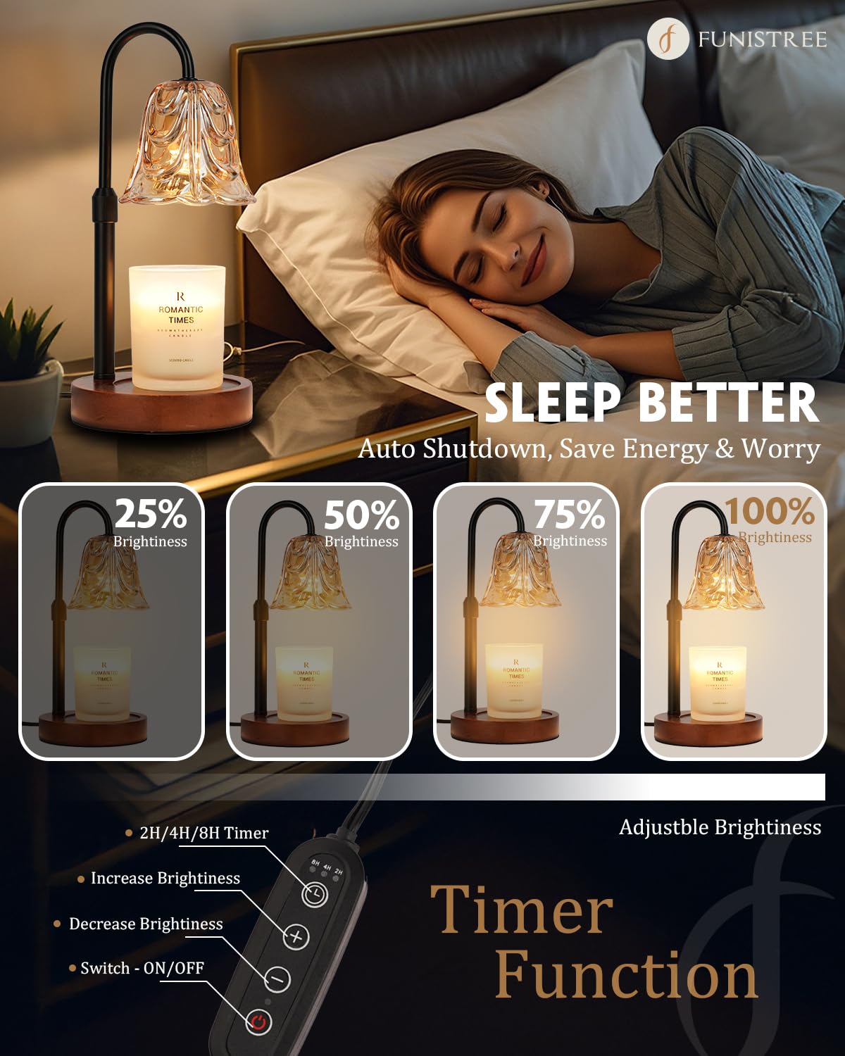 Small Candle Warmer Lamp with Timer, Adjustable Flower Lamp Warmer for Jar Candles, Unique Women Gifts for Birthday, Dimmable Ca