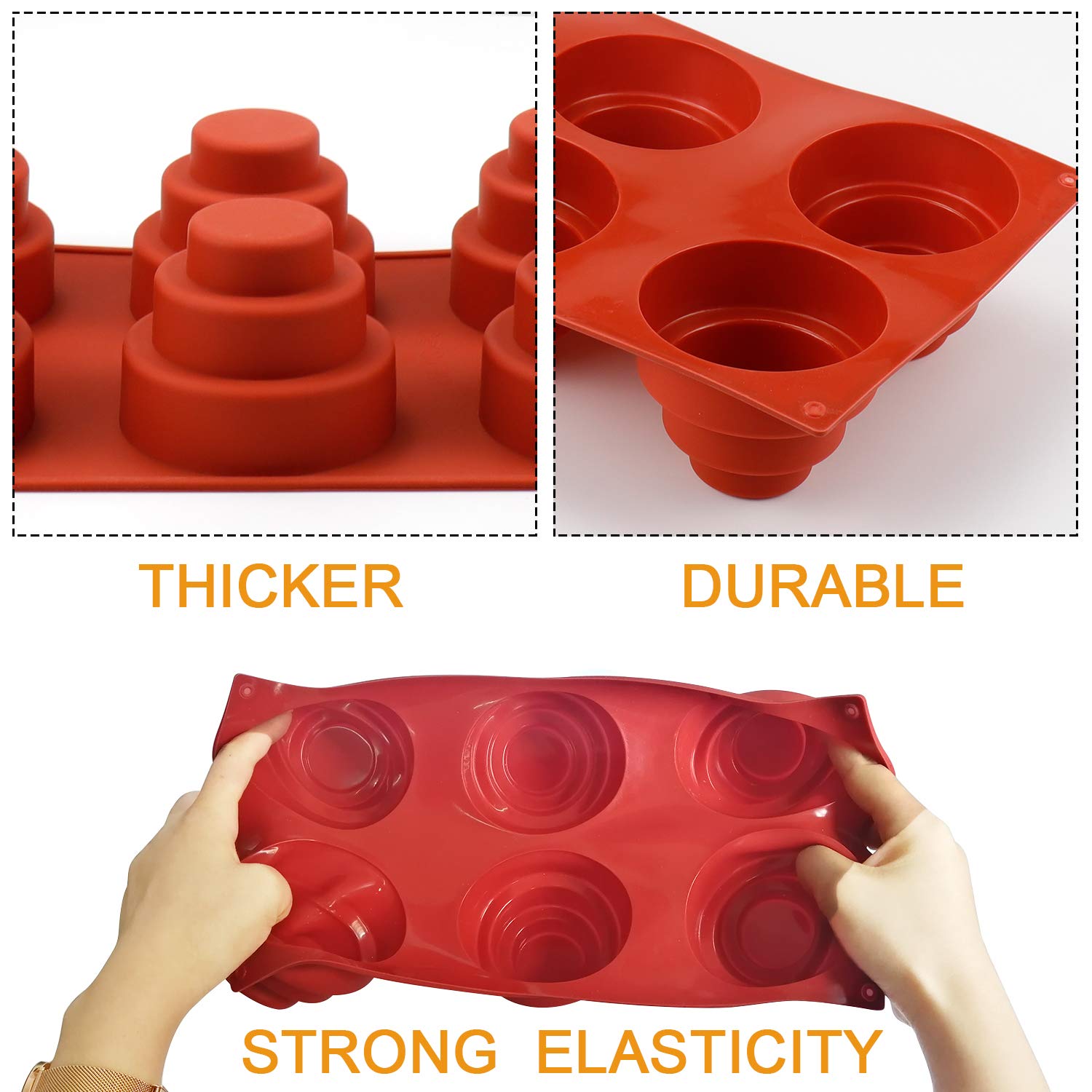 Mity Rain 6 Cavities Mini 3 Tier Cake Silicone Pan - Multi Tiered Cupcake Mold Diy Round Cupcake Pudding Cookie Chocolate Baking