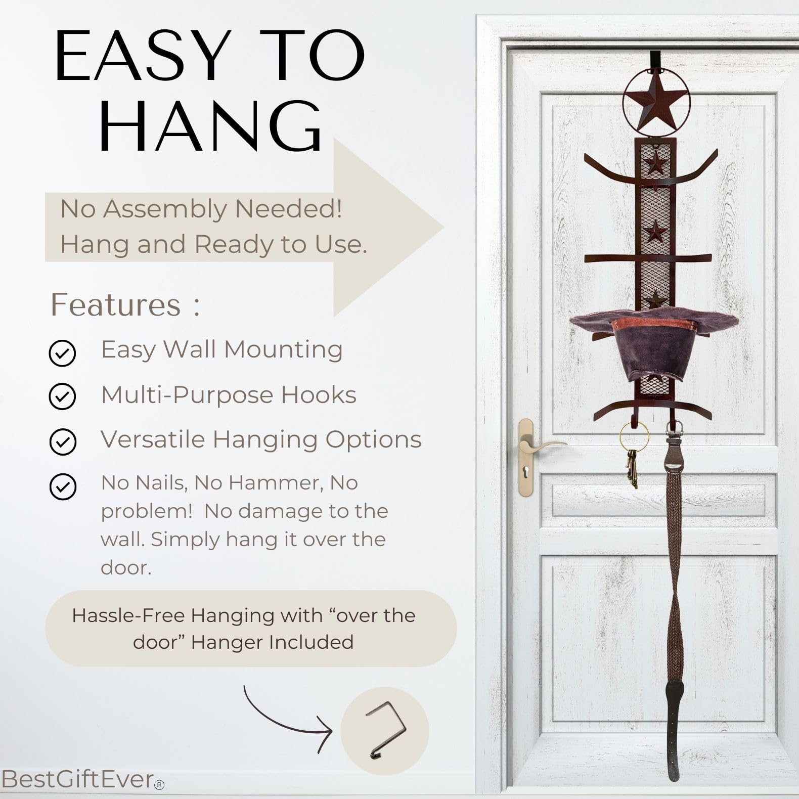 Bestgiftever Metal Star 4 Cowboy Hat Rack Fold-Up Wall Hanging Decoration Rustic Western Style - Rustic Metal Cowboy Hat Display