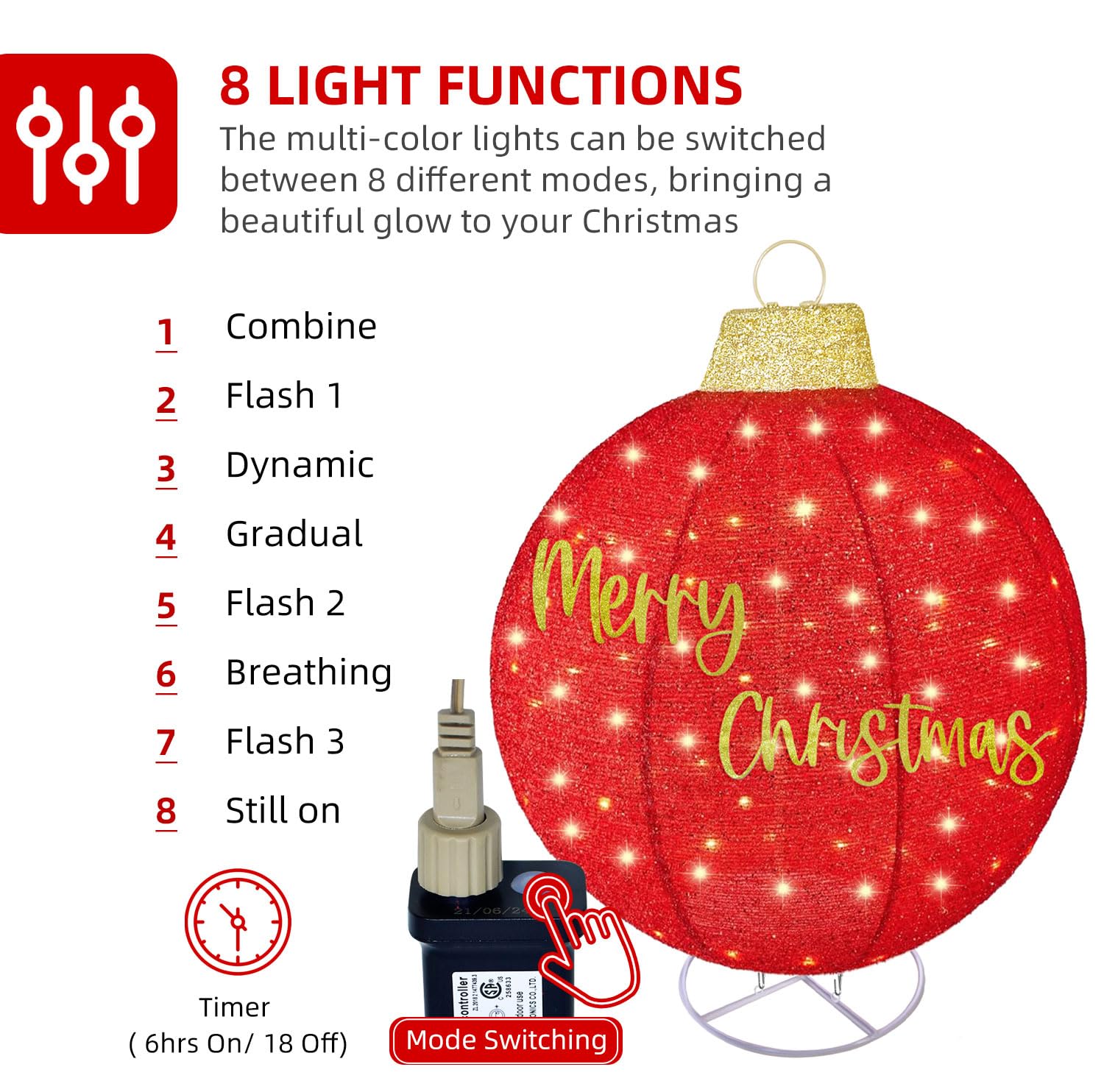HOYECHI 2pc Lighted Pop-Up Outdoor Christmas Ornament Set - Holiday Ball Decorations with 200 LED Lights, 8 Lighting Modes, for