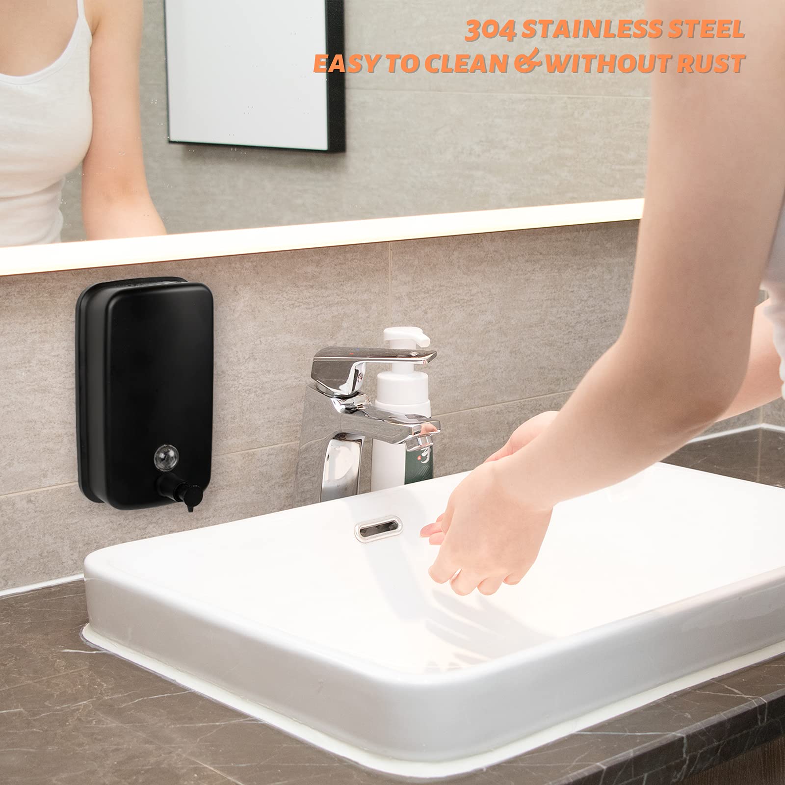 Wewbaby Soap Dispenser Wall Mount, 800Ml/27 Fl.Oz Bathroom Wall Mounted Soap Dispenser Black Metal Wall Soap Dispenser For Kitch