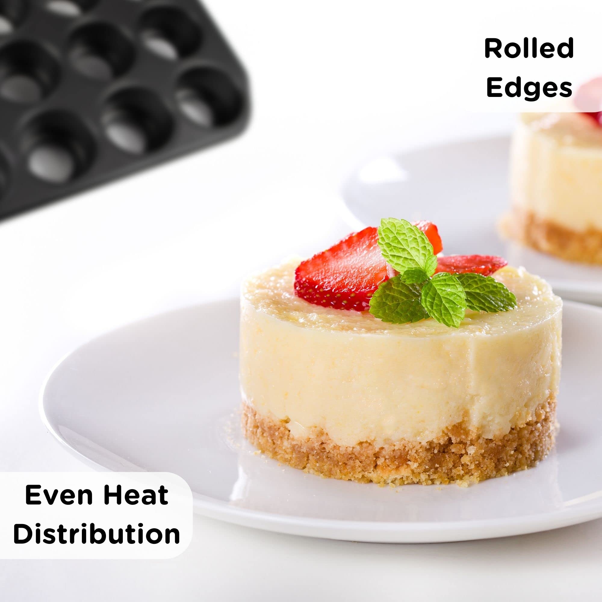 Wrenbury Pro Mini Cheesecake Pans Removable Bottom 12 Hole - Heavy Gauge Carbon Steel Muffin Cupcake Pan Loose Bottom Springform