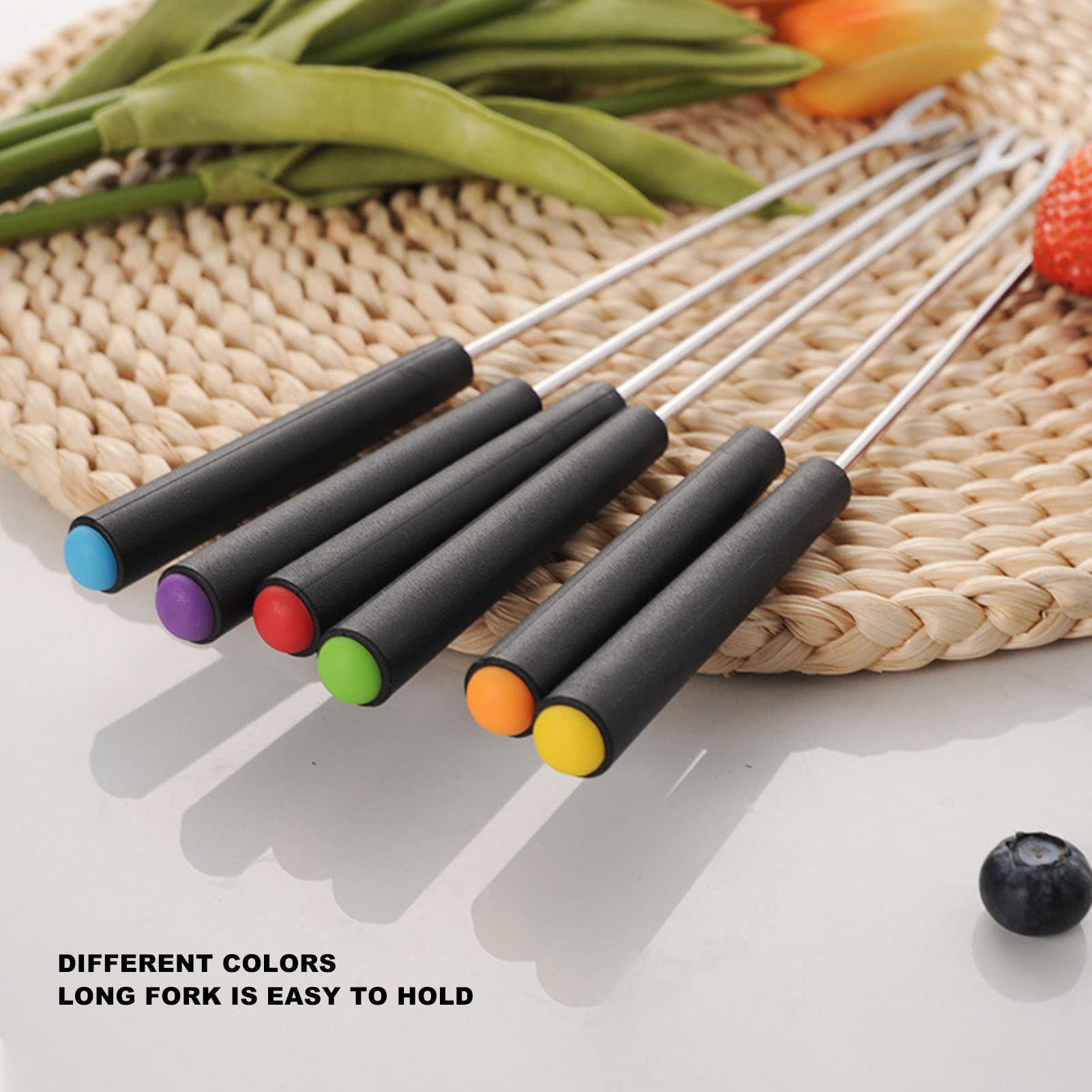 Fdit 6 Pcs Stainless Steel Fondue Forks, Long Forks Cheese Fondue Forks For Chocolate Fountain Cheese Fondue Roast Marshmallows