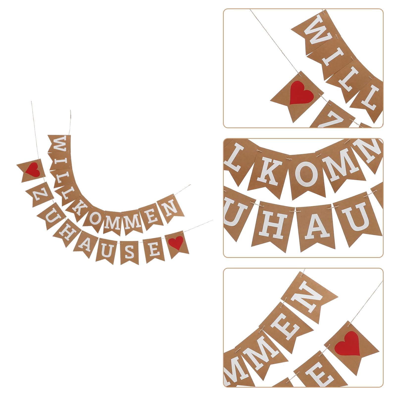 Amosfun Welcome Home Banner German Letter Willkommen Zuhause Rustic Bunting Garland Family Gathering Photo Booth Props