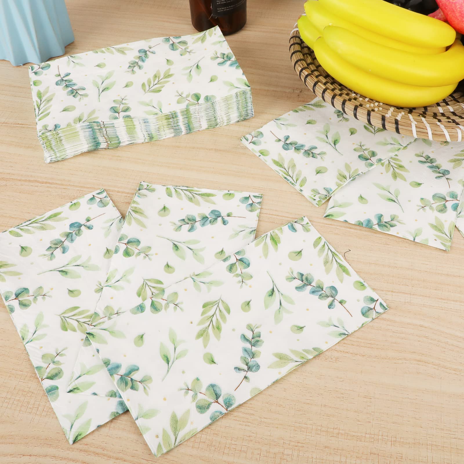 50 Pcs Disposable Greenery Guest Napkins Eucalyptus Paper Napkins Soft Absorbent Guest Paper Towels For Bathroom Kitchen Parties