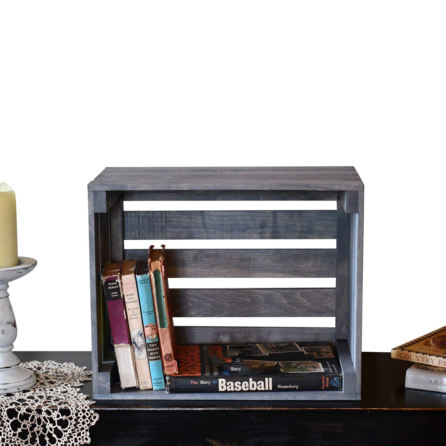 Antique Gray Stained Rustic Wood Crate