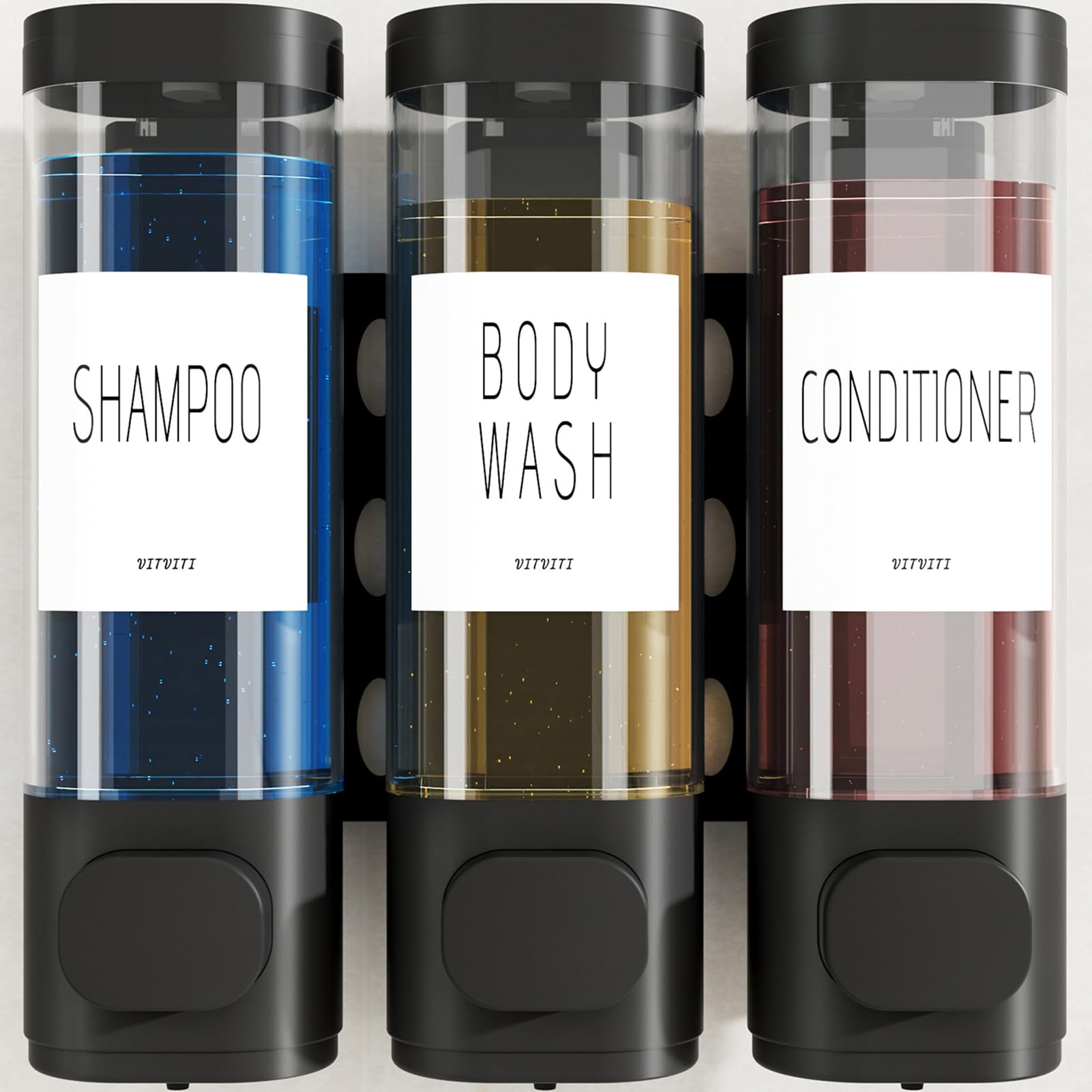 Vitviti Shampoo And Conditioner Dispenser For Shower Wall, Shower Soap Dispenser 3 Chamber No Drill Wall Mounted, 10.2 Oz Plasti