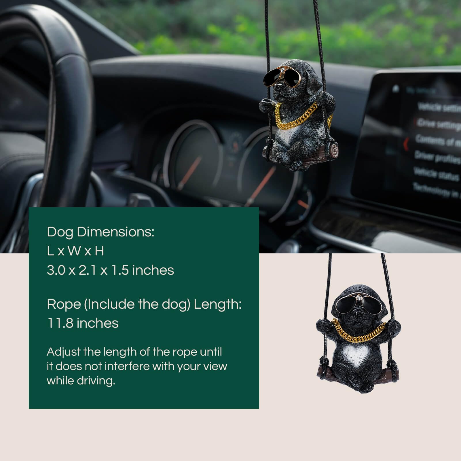 Floruit Labrador Retriever Car Mirror Hanging Accessories Cute Swinging Dog Rear View Mirror Accessories for Men & Women (Black)