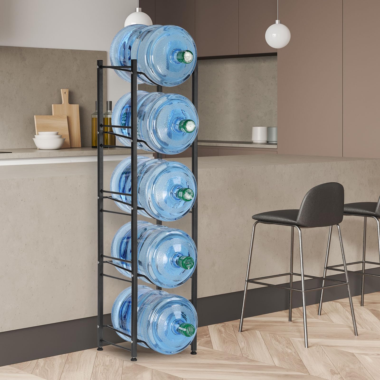 LIANTRAL 5 Gallon Water Jug Holder  Heavy Duty Water Rack Freestanding Water Bottle Organizer for Home Office  5 Tiers  Black