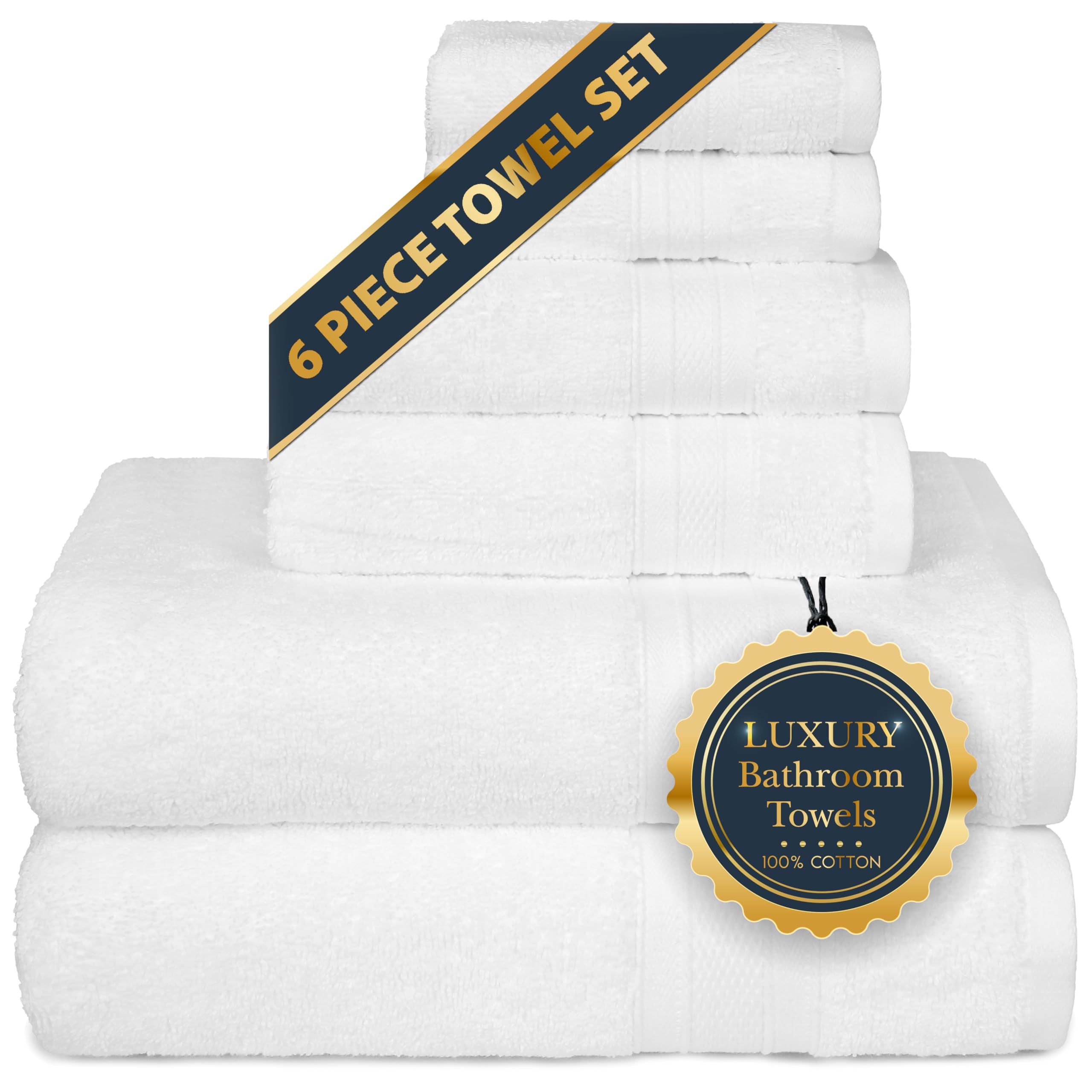Trident Soft & Plush 6 Piece Luxury Towel Set, 100% Cotton, 2 Bath Towels, 2 Hand Towels, 2 Washcloths, Highly Absorbent Towels