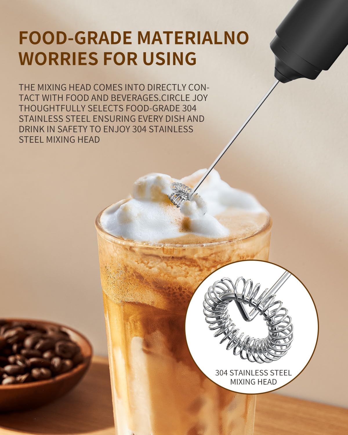 CIRCLE JOY Portable Milk Frother Hanheld, Battery Operated Electric Coffee Frother Wand Drink Mixer for Matcha Lattes Cappuccino