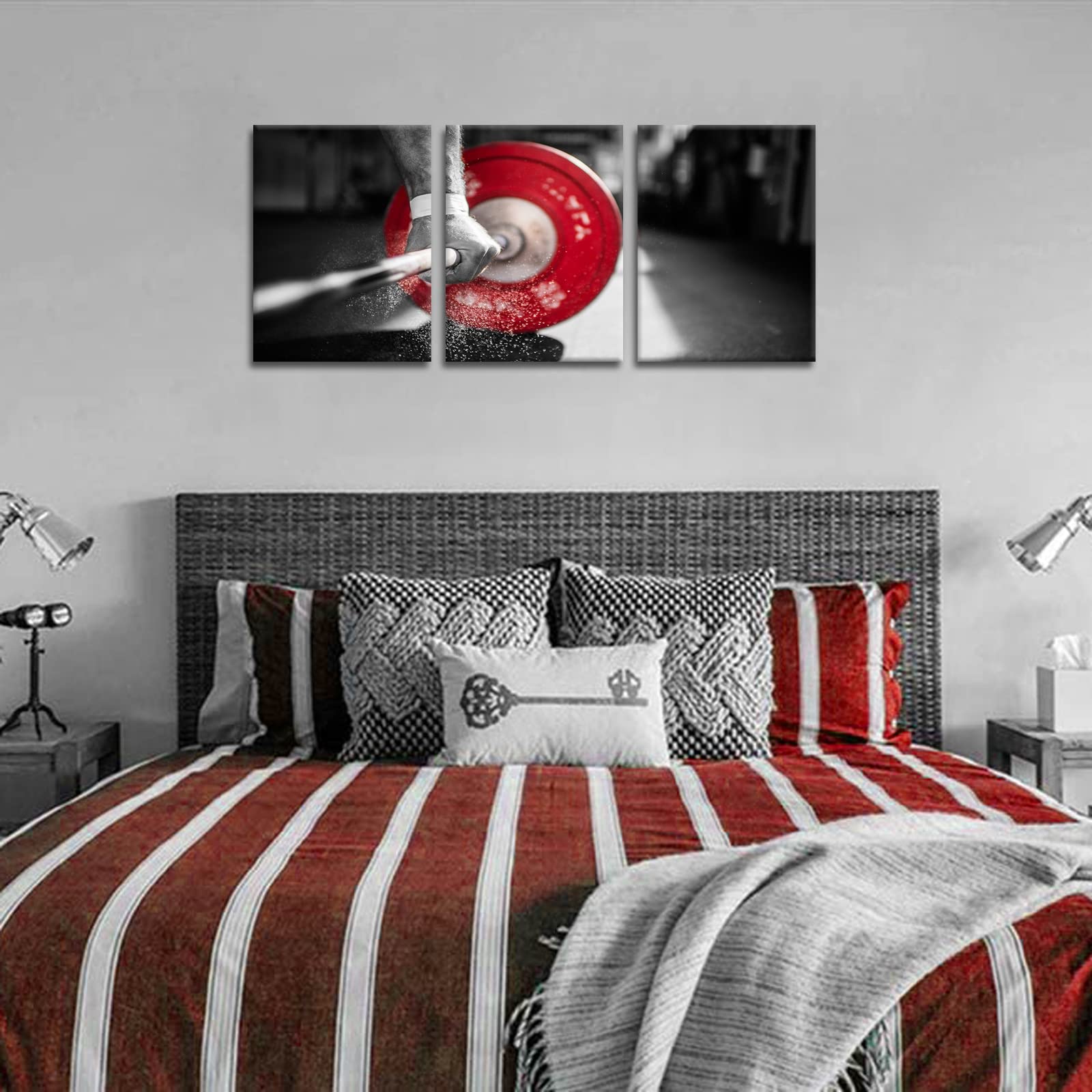 3 Piece Black And Red Canvas Wall Art Weightlifting Pictures Painting Gym Training Poster Prints On Canvas Art For Bedroom Bathr