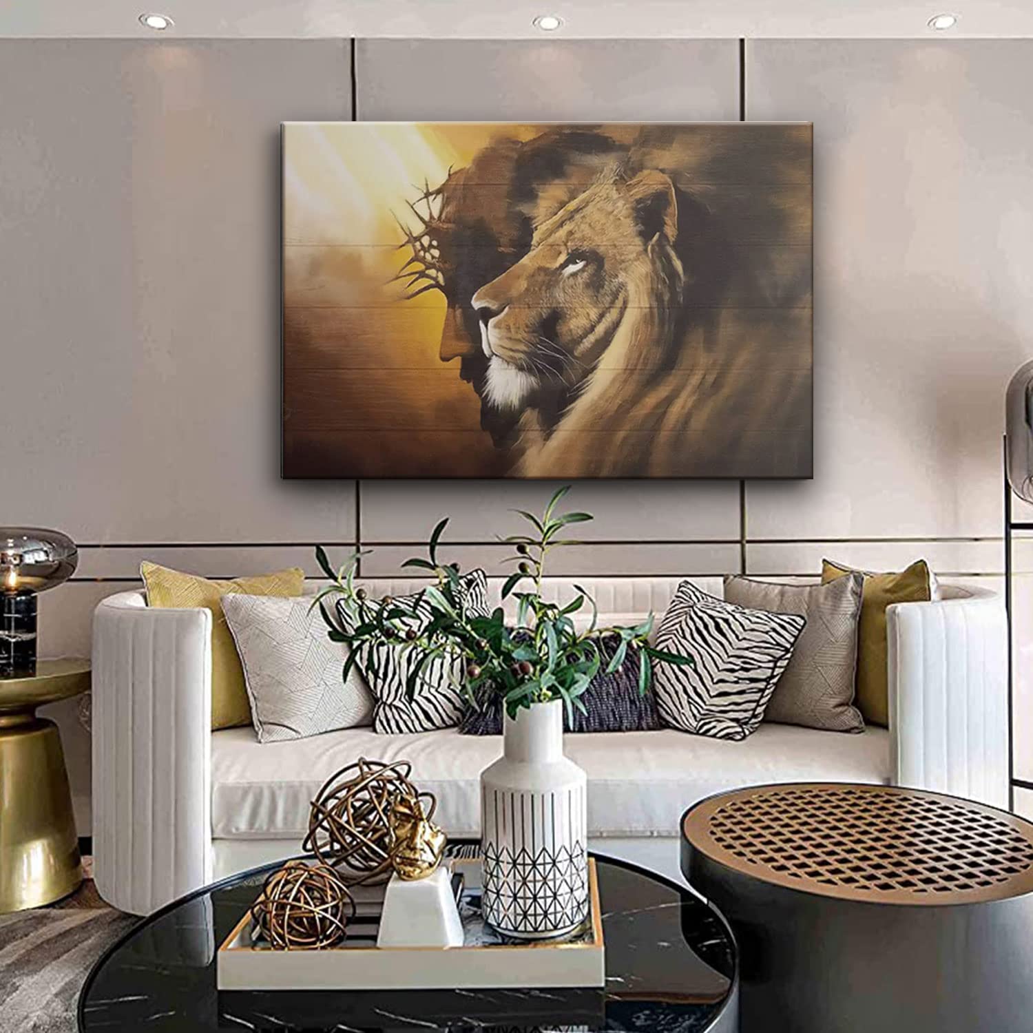 Framed Jesus And Lion Canvas Wall Art Decor Picture Of Christians God Judas Inspiring Prints Painting Artwork For Living Room Be