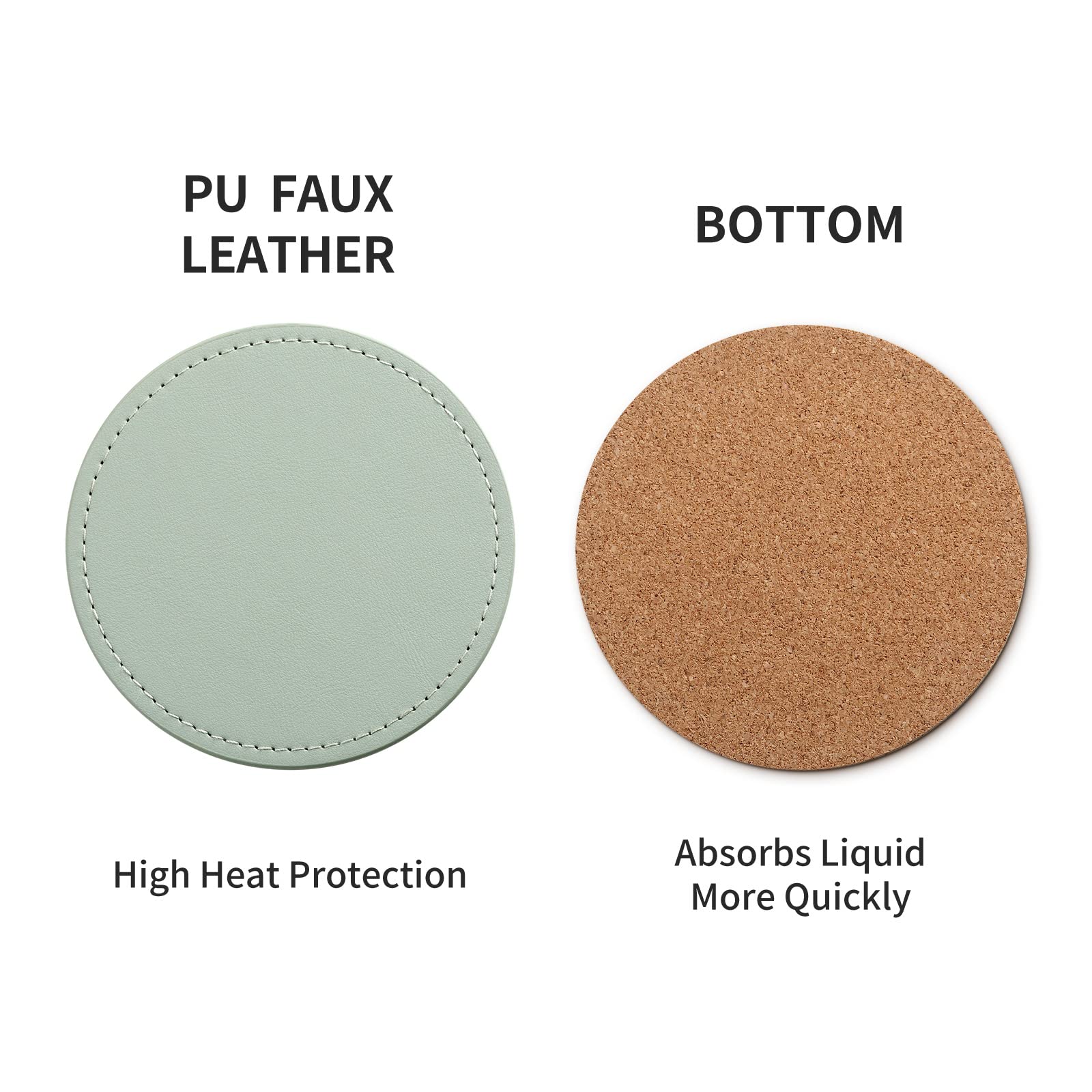 Casegrace Drink Coasters With Metal Holder Stand Set Of 6, Pu Leather Absorbent Coasters With Cork Base Table Coaster Set Decora