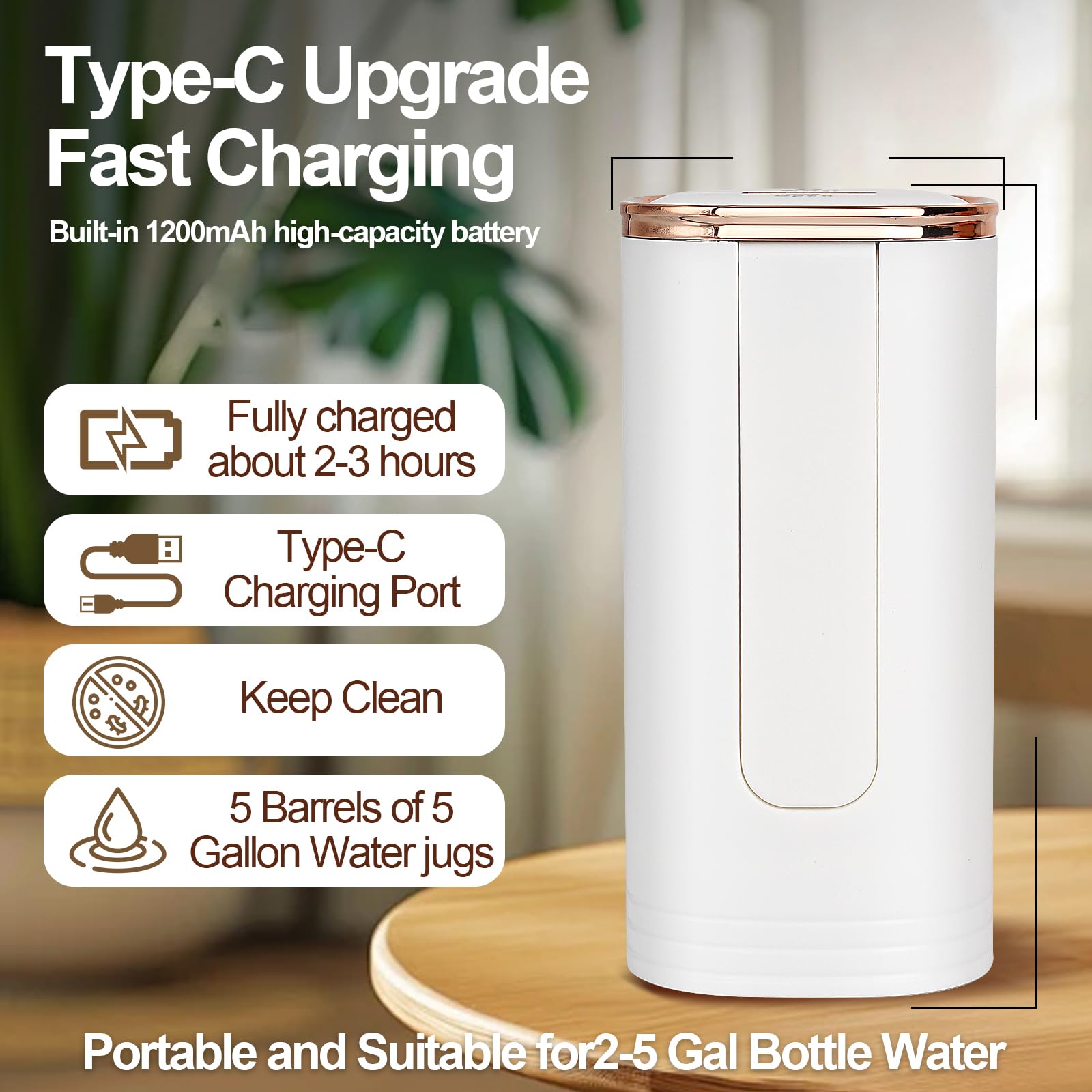 Ytqyphu Water Dispenser For 5 Gallon Bottle,Foldable Portable Water Bottle Pump,Usb Charging Electric Drinking Water Pump,For Ca