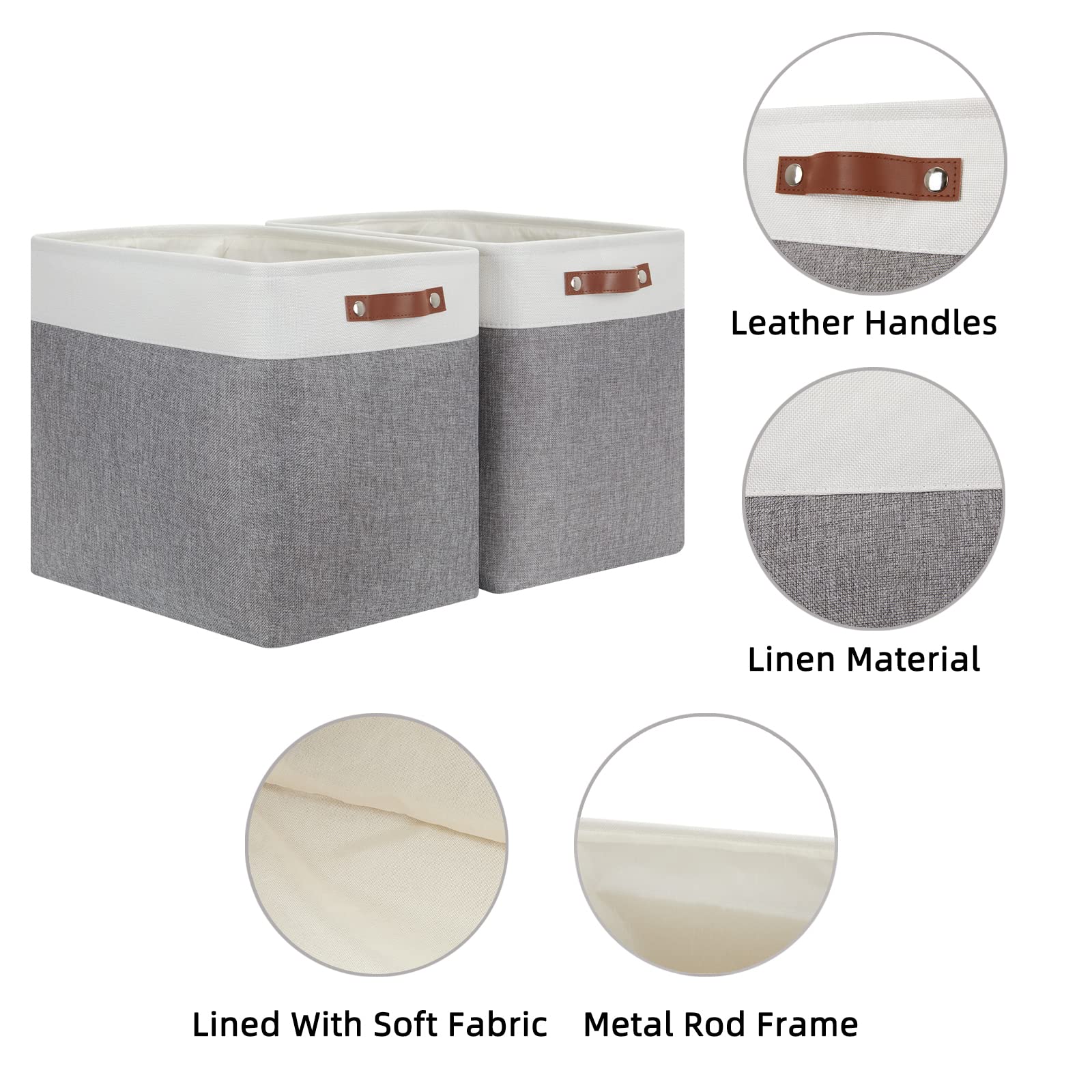 Hnzige Large Storage Baskets Rectangular Storage Bins Baskets For Organizing [2 Pack] Tall Shelf Baskets With Handles, Decorativ