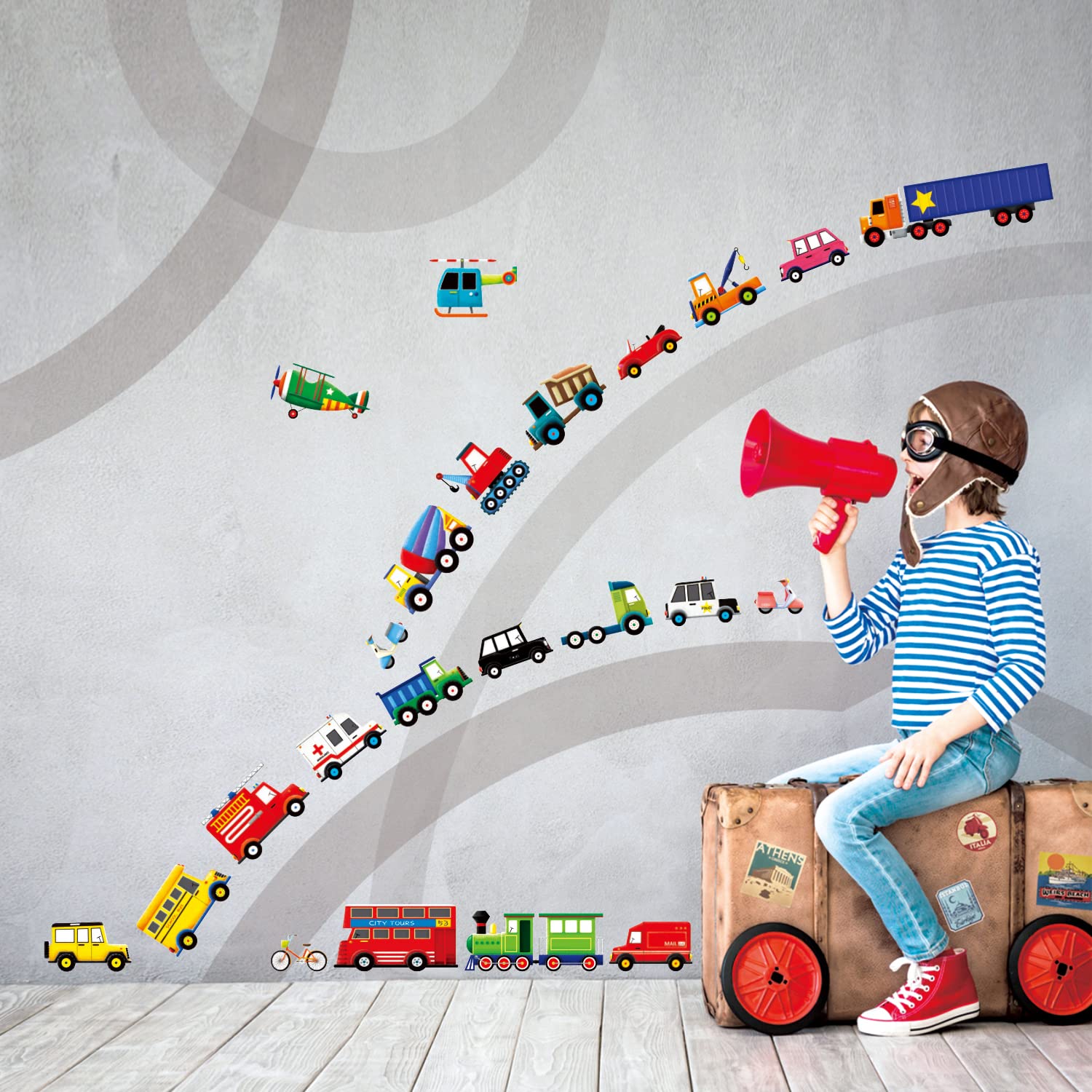 DECOWALL DS-8004 Transports Kids Wall Stickers Wall Decals Peel and Stick Removable for Kids Nursery Bedroom Living Room (Small) d?cor