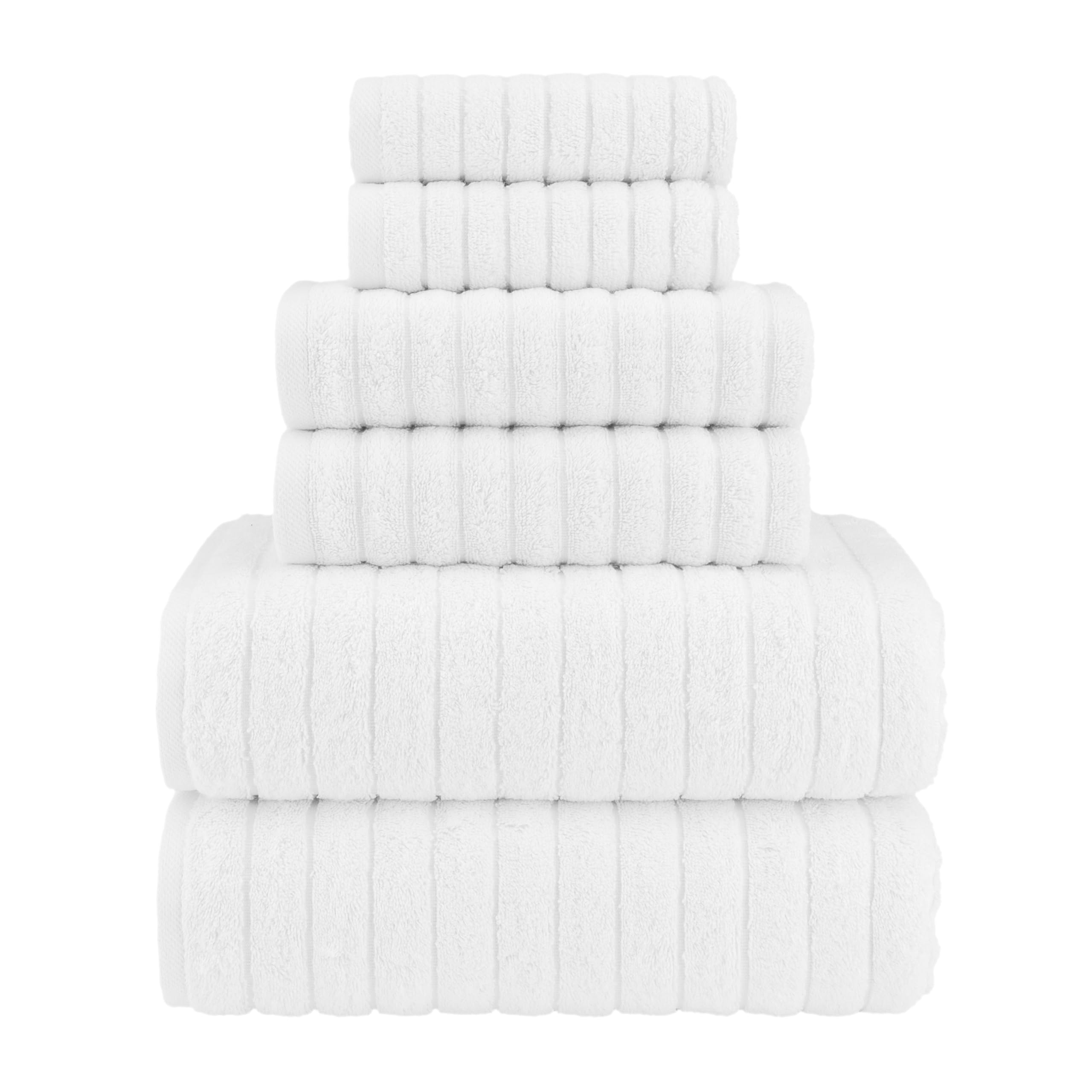 Elegant Comfort 100% Turkish Cotton Corduroy Ribbed Luxury Bath Towels 6-Piece Set, Premium Feel - Quick Dry, Highly Absorbent,