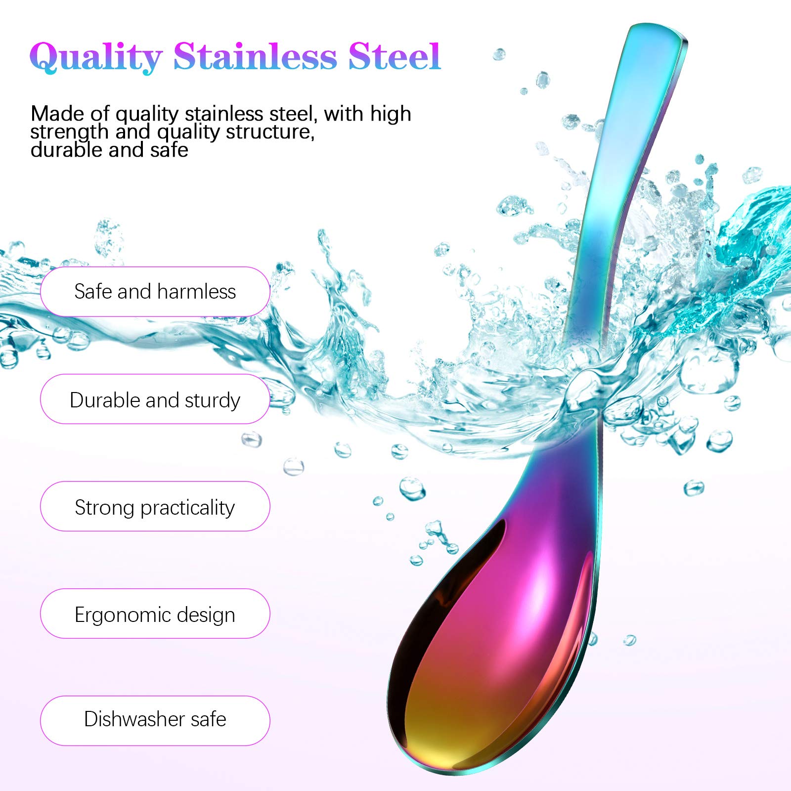 6 Pieces Rainbow Soup Spoon Colorful Stainless Steel Spoon Mirror Finish Spoons Kitchen Serving Spoons For Soup Rice Tea Milk Co