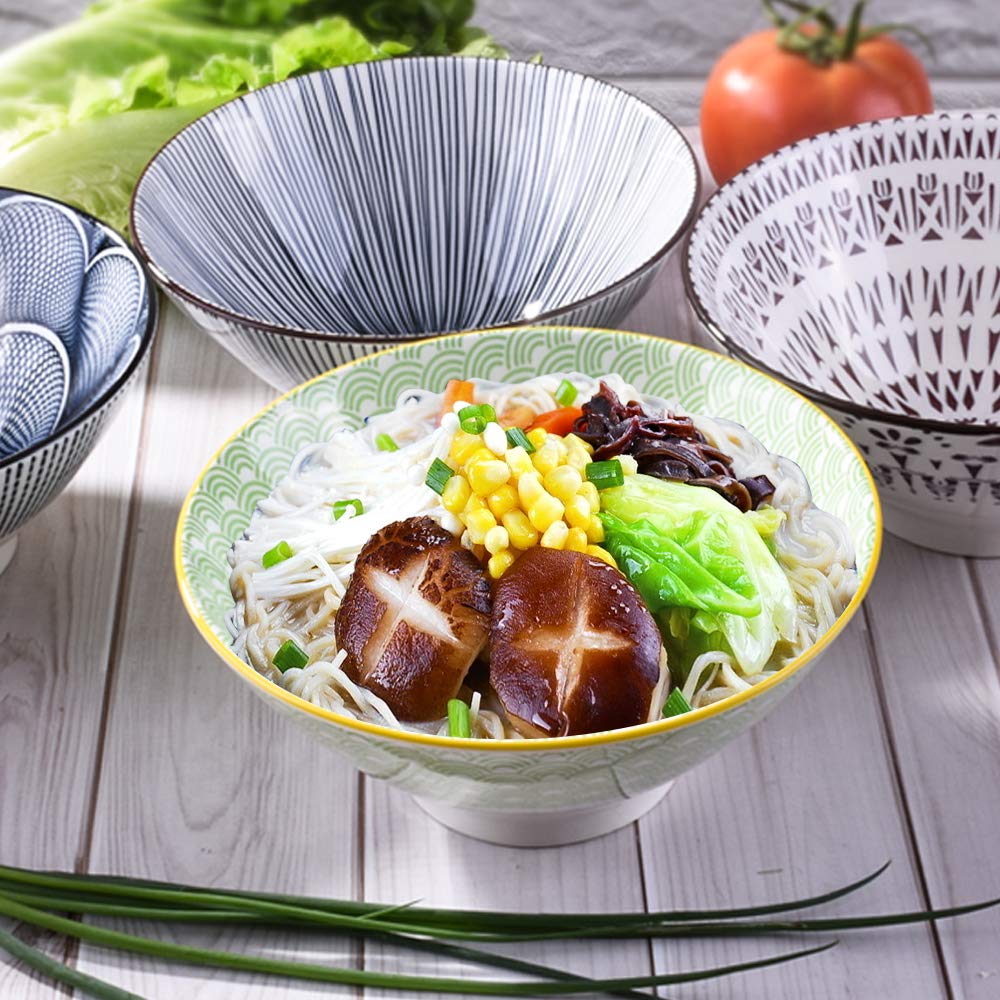 7 Inch Microwavable Ceramic Ramen Bowl Set Of 4 Japanese Instant Noodle Bowls