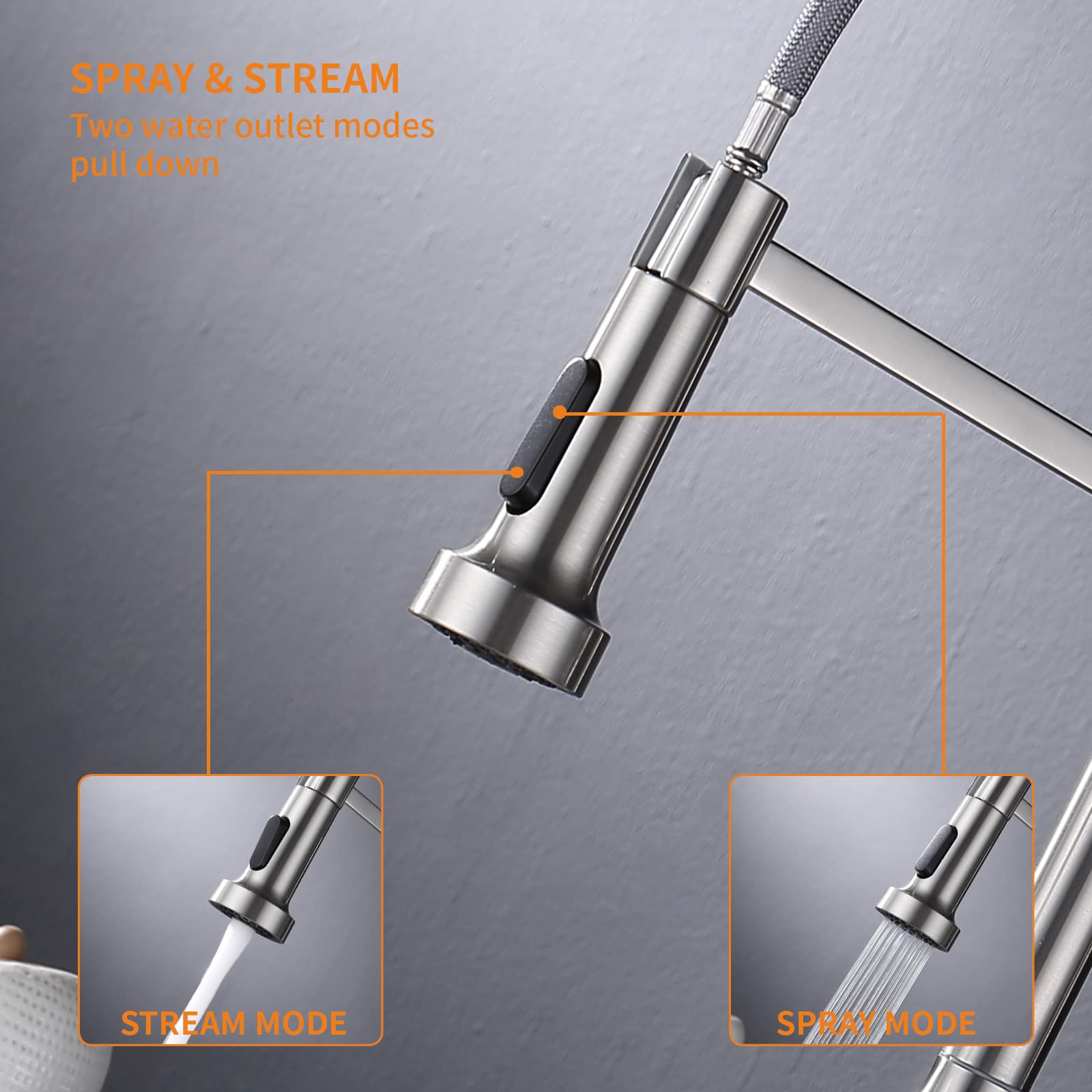 Touchless Kitchen Faucet,Keer Smart Motion Sensor Hands Free Single Handle Spring Kitchen Sink Faucet With Pull Down Sprayer,Bru