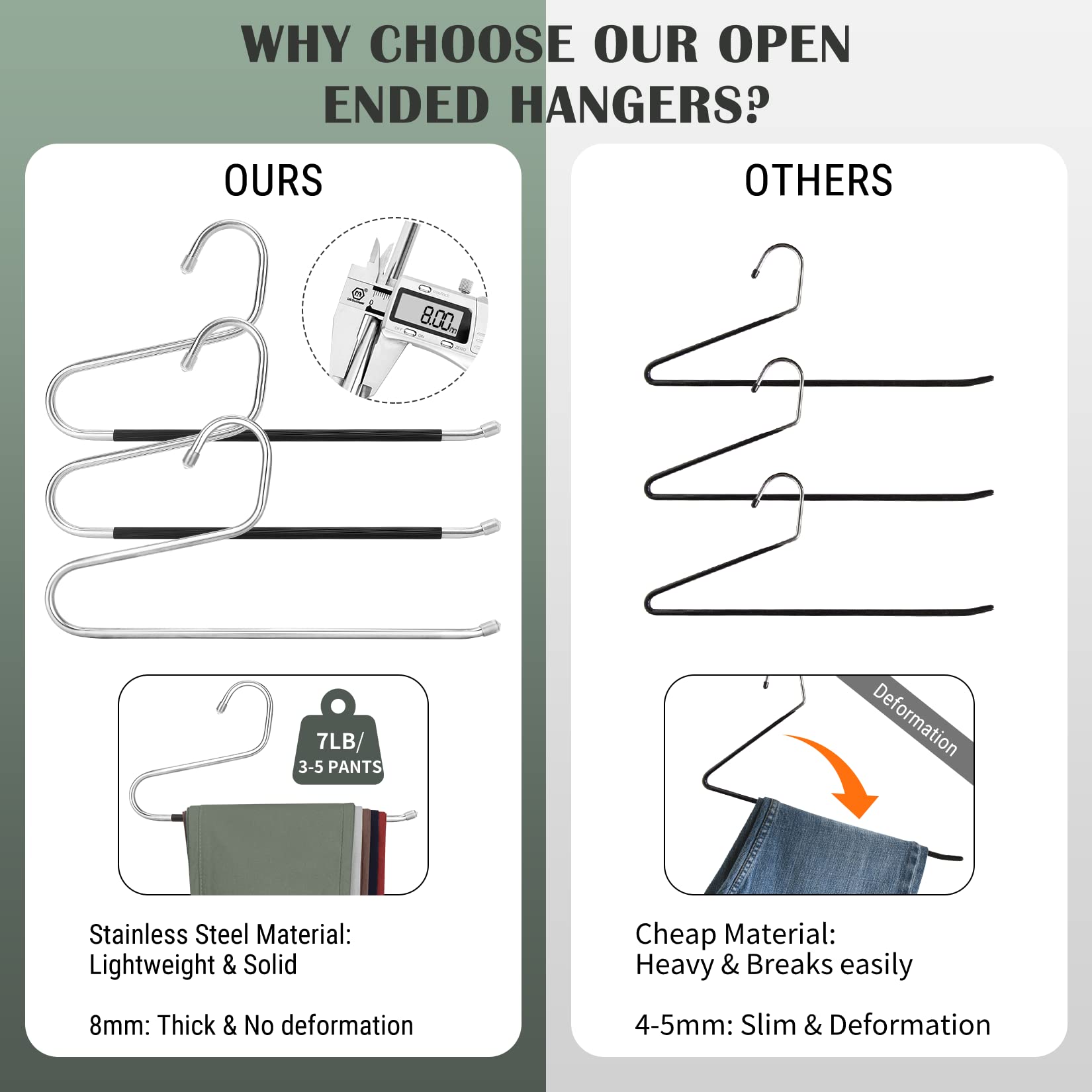 Doiown Open Ended Pants Jean Hangers - Stainless Steel Jeans Hangers 10 Pack 8 Mm Thick, Versatile Non-Slip Hangers For Heavy Pa