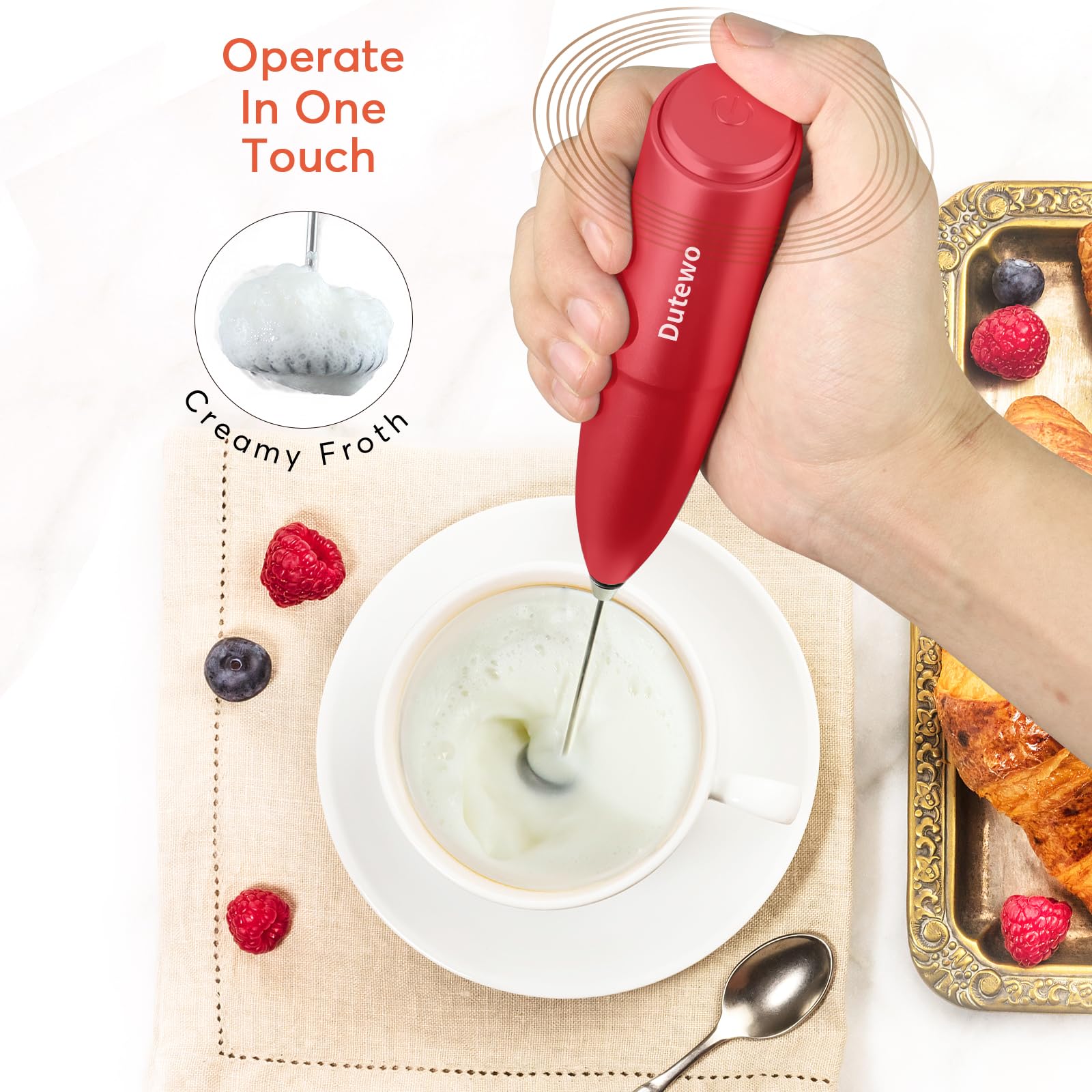 Hand Mixer Milk Frother For Coffee - Dutewo Frother Handheld Foam Maker For Lattes, Electric Whisk Drink Mixer Mini Foamer For C