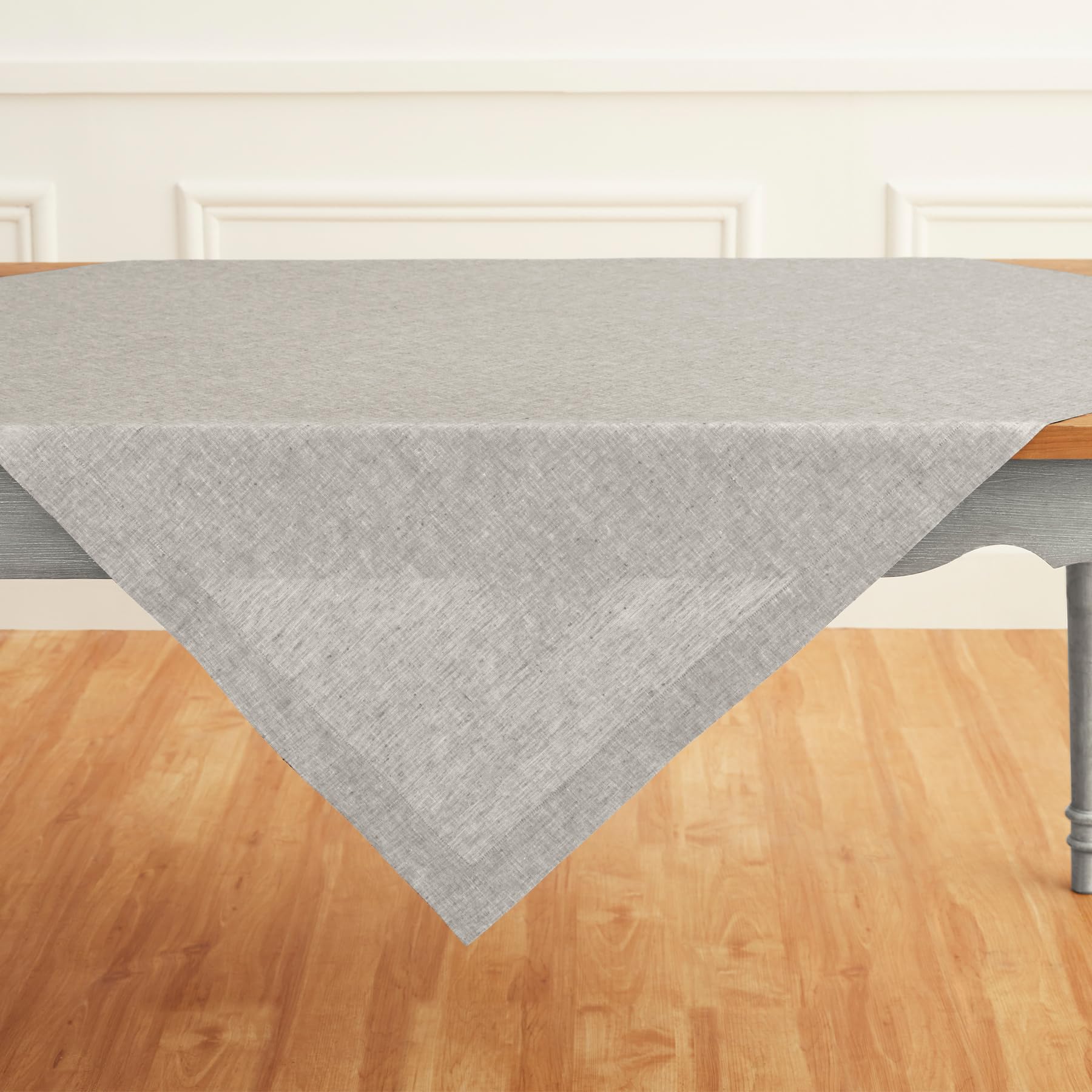 Solino Home Linen Tablecloth 52 X 52 Inch - 100% Pure Linen Oyster Grey Tablecloth - Machine Washable Square Table Throw For Fal
