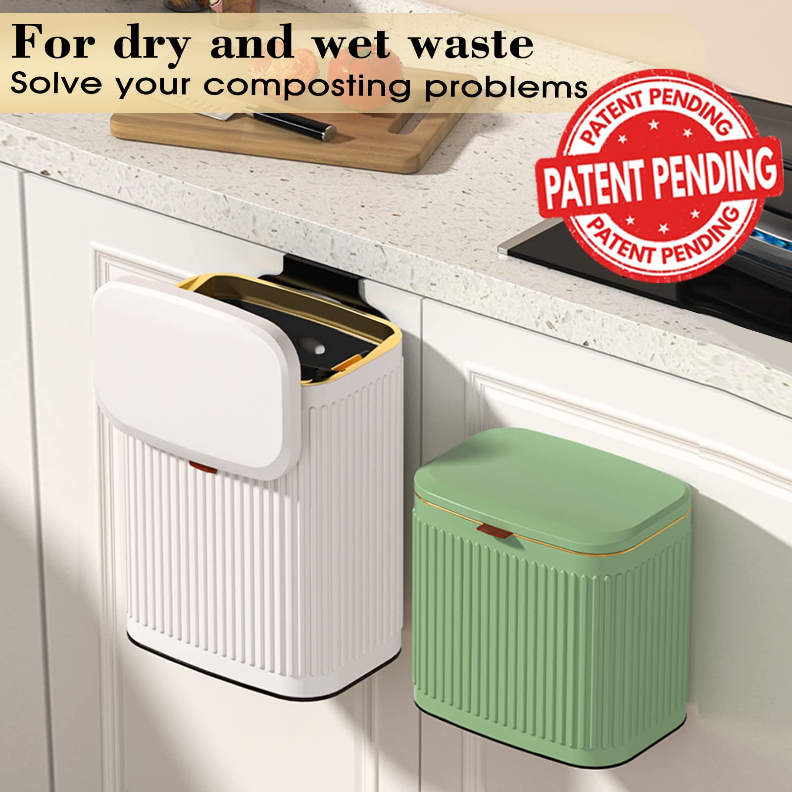 Kitchen Small Trash Can with Lid  GloDeals Compost Bin Countertop  Wall-Mounted Under Sink Hanging Trash Bin for Kitchen  Bathroom  Cabinet Trash Can (1.05 Gallon  4L Vintage Green)