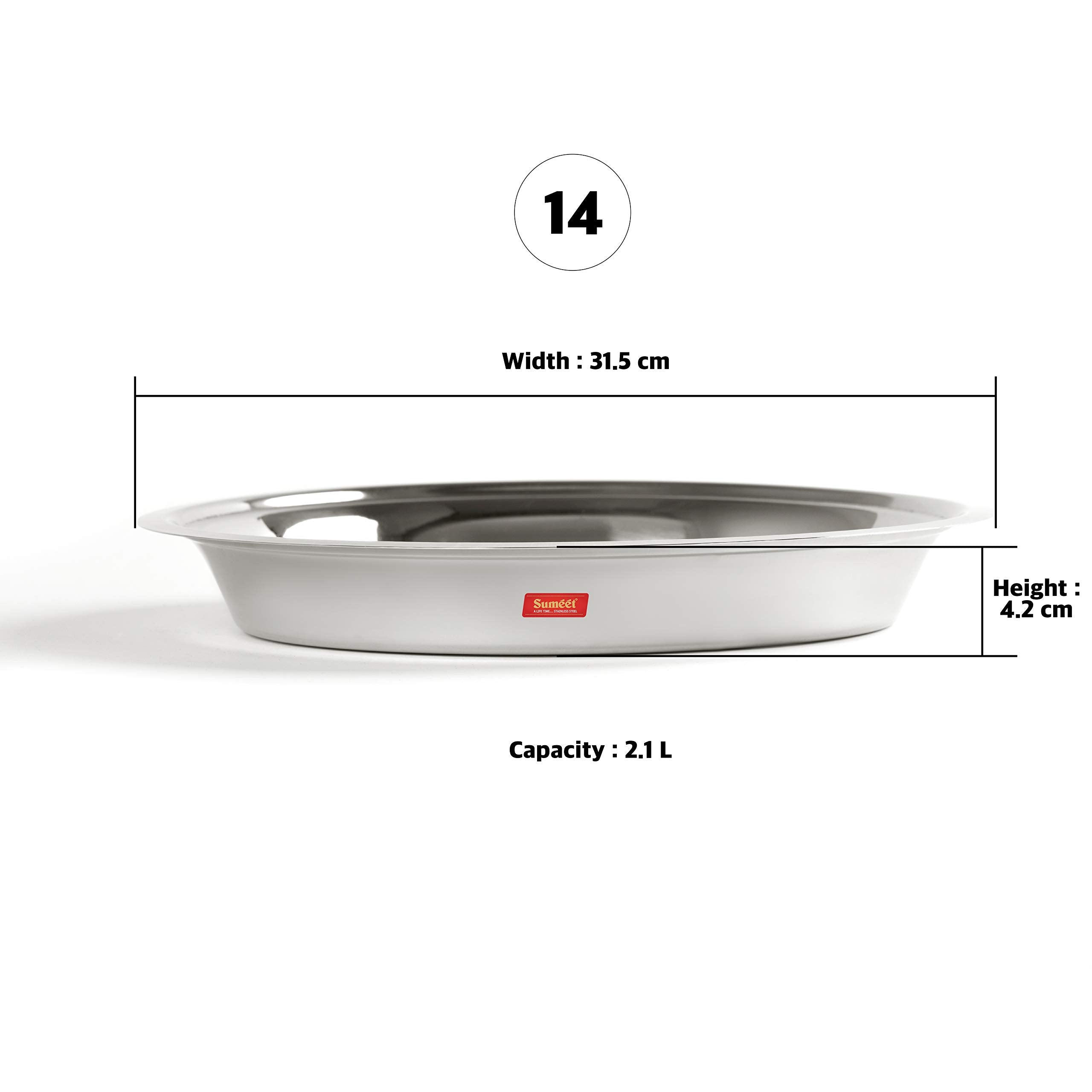 Sumeet Heavy Stainless Steel Parat (2.1 Liter, 31.5Cm), Silver
