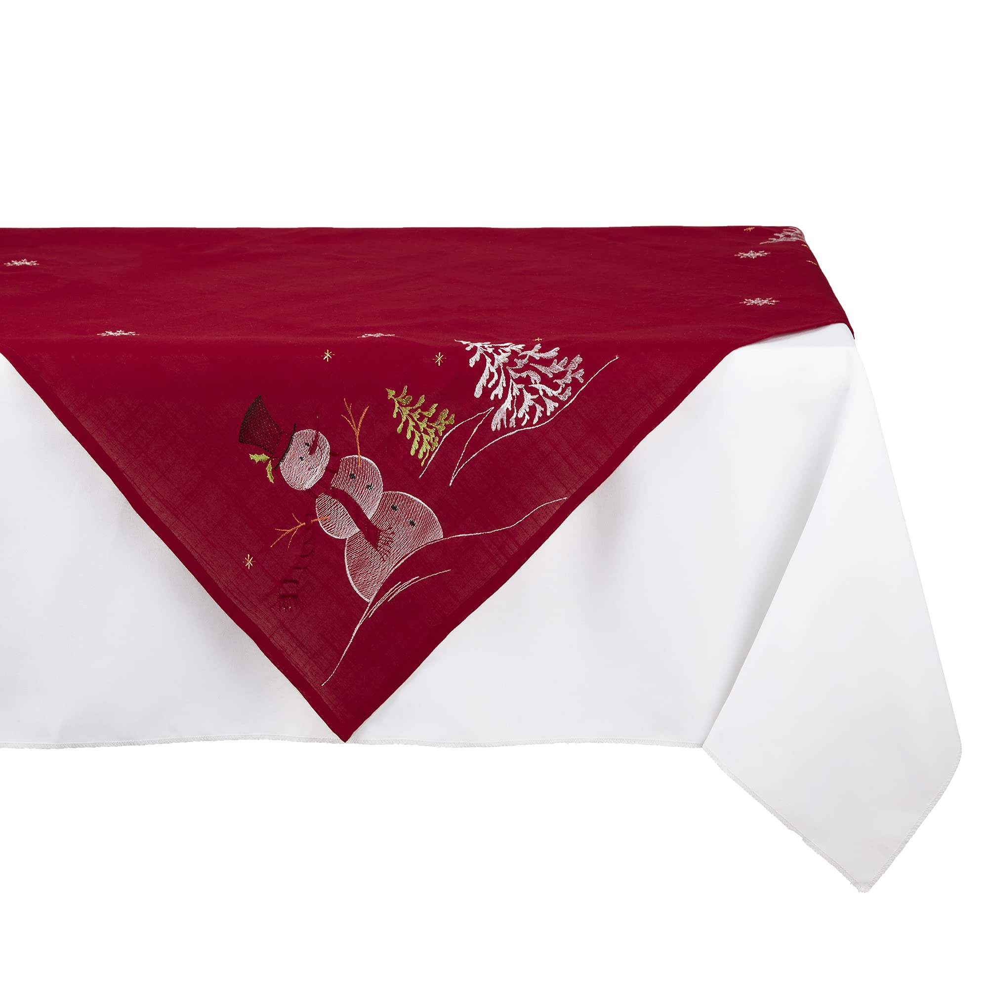 Dii Embroidered Holiday Table D  Cor Collection Christmas Collection, Snowman Table Topper, 40X40