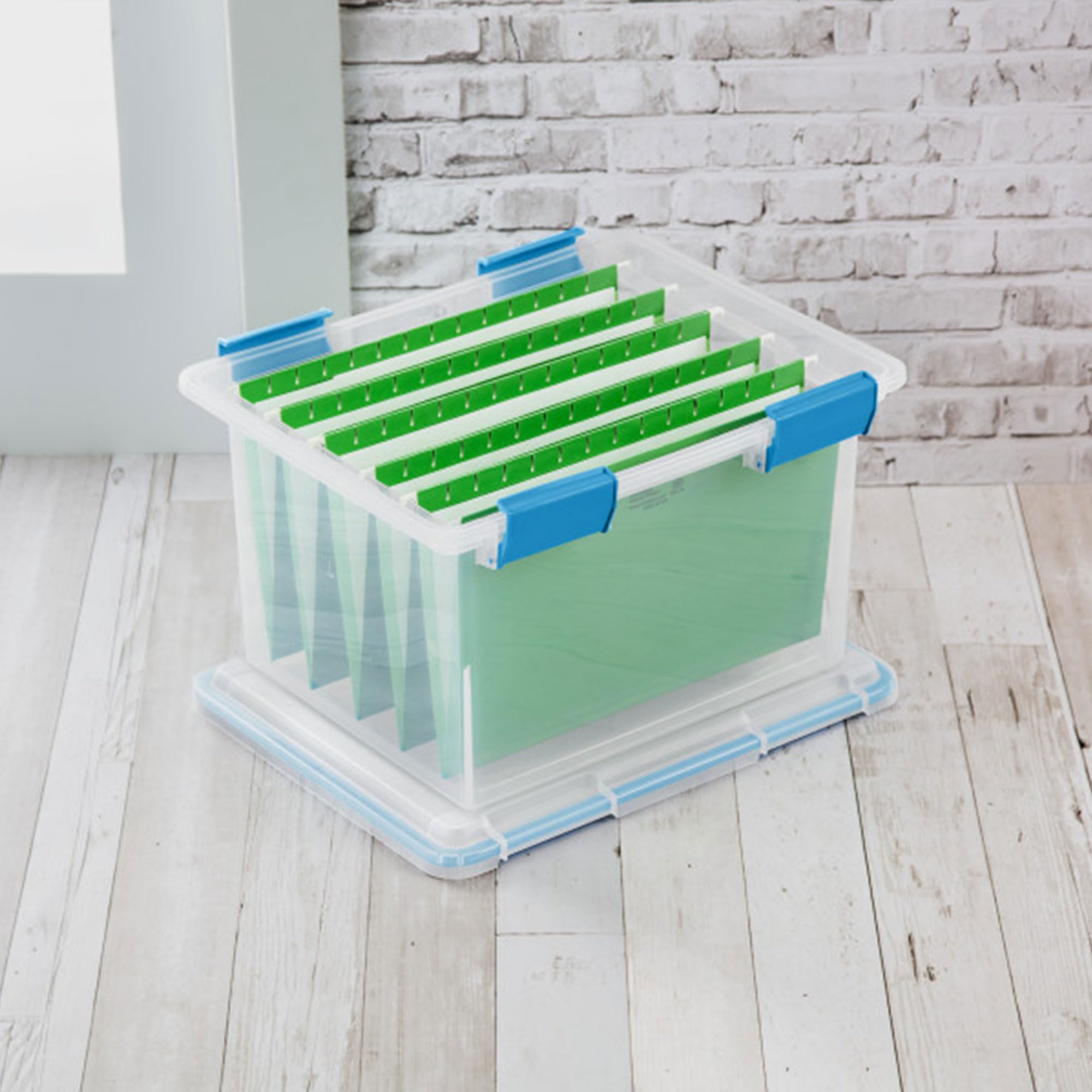 Sterilite Gasket Box, Stackable Storage Bin With Latching Lid, 32 Quart, 12 Pack