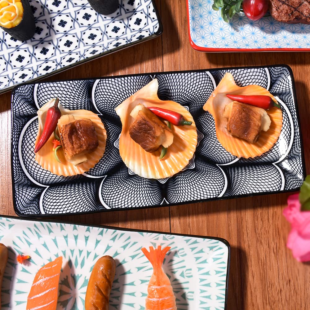Bosili Japanese Sushi Plate Set Of 4 Long Rectangle Appetizer Plates Serving Trays For Desserts Dumplings Sushi And Chicken Wing