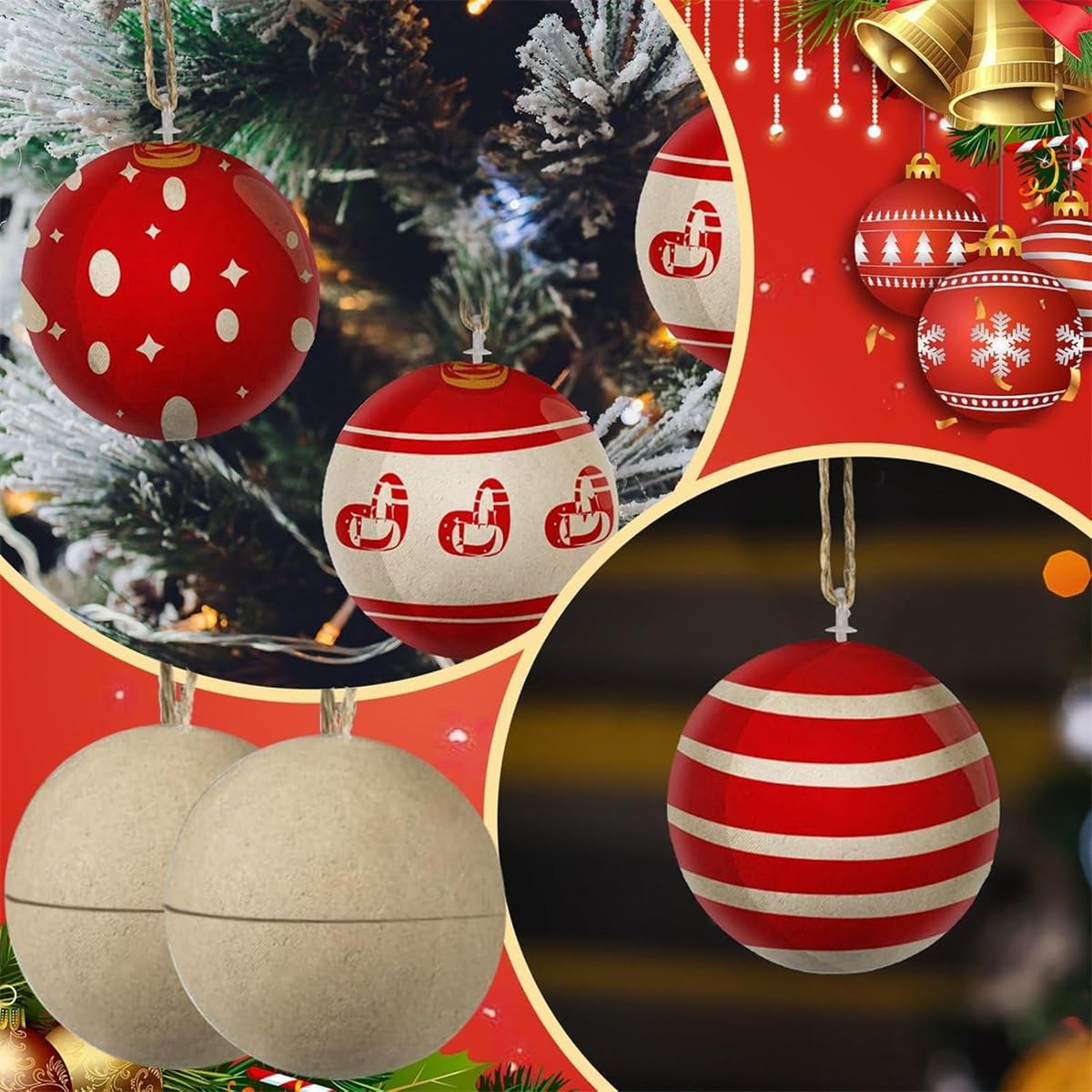 48PCS Paper Mache Christmas Ball Ornaments, DIY Paper Mache Round Ball Ornaments, Unpainted Empty Balls Hanging Ornament to Pain