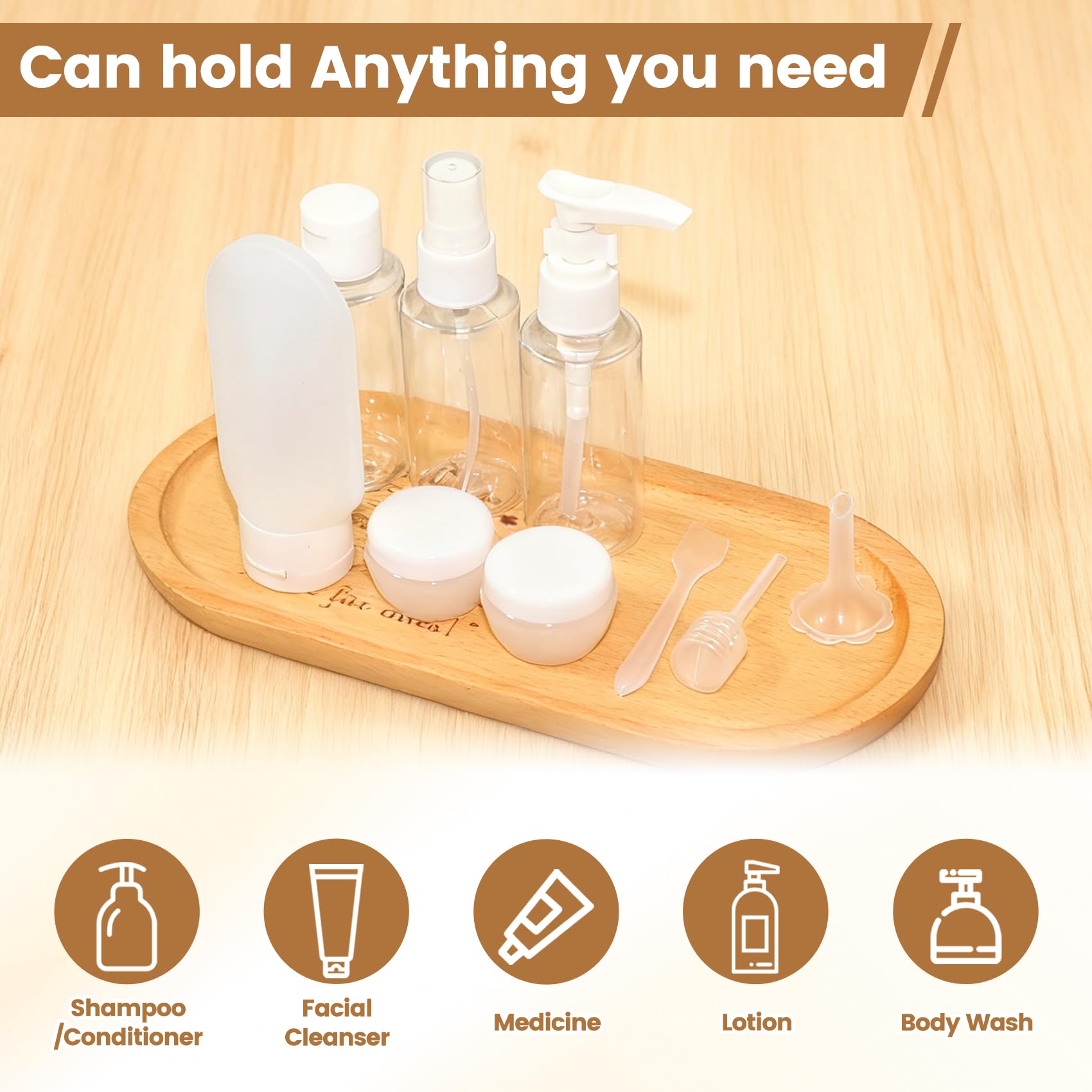 Vitog Travel Bottles Kit, TSA Approved Leak Proof Portable Toiletry Containers Set, Clear PET Flight Size Cosmetic Containers fo