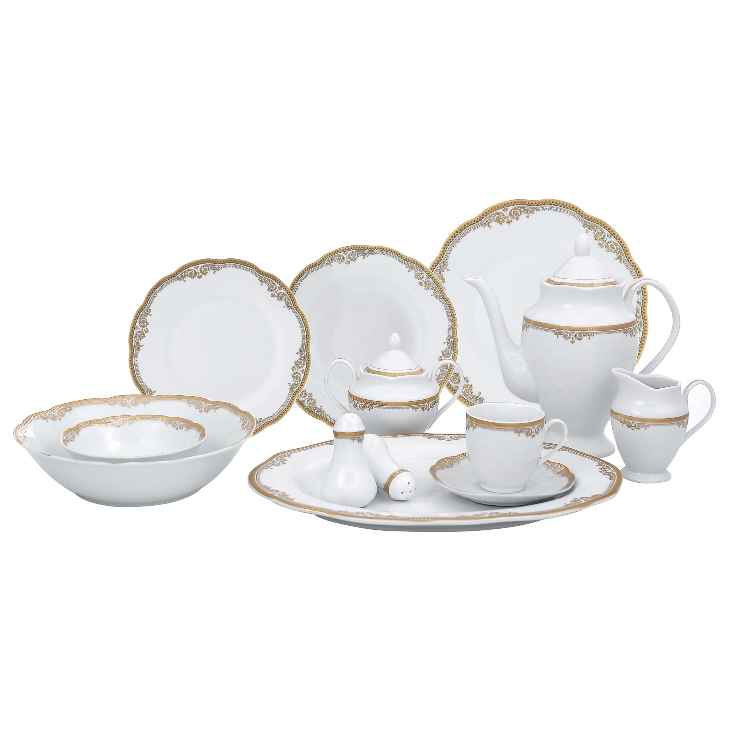 Lorenzo Import Catherine 57-Piece Wavy Porcelain Dinnerware Set