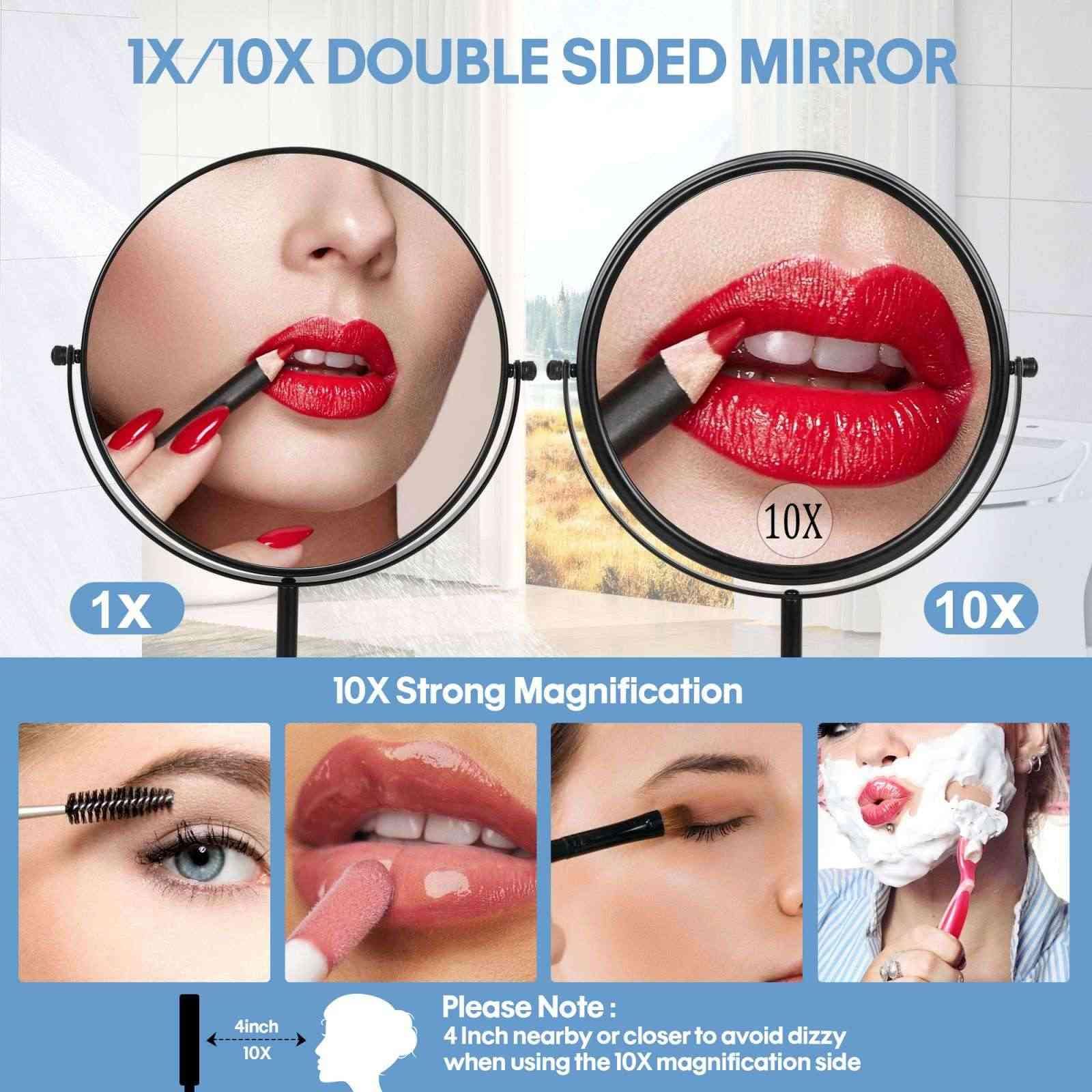 Large Size Tabletop Makeup Mirror With Magnification 9'' Double-Sided Vanity Mirror 1X/10X Magnifying Mirror With Stand,Classic