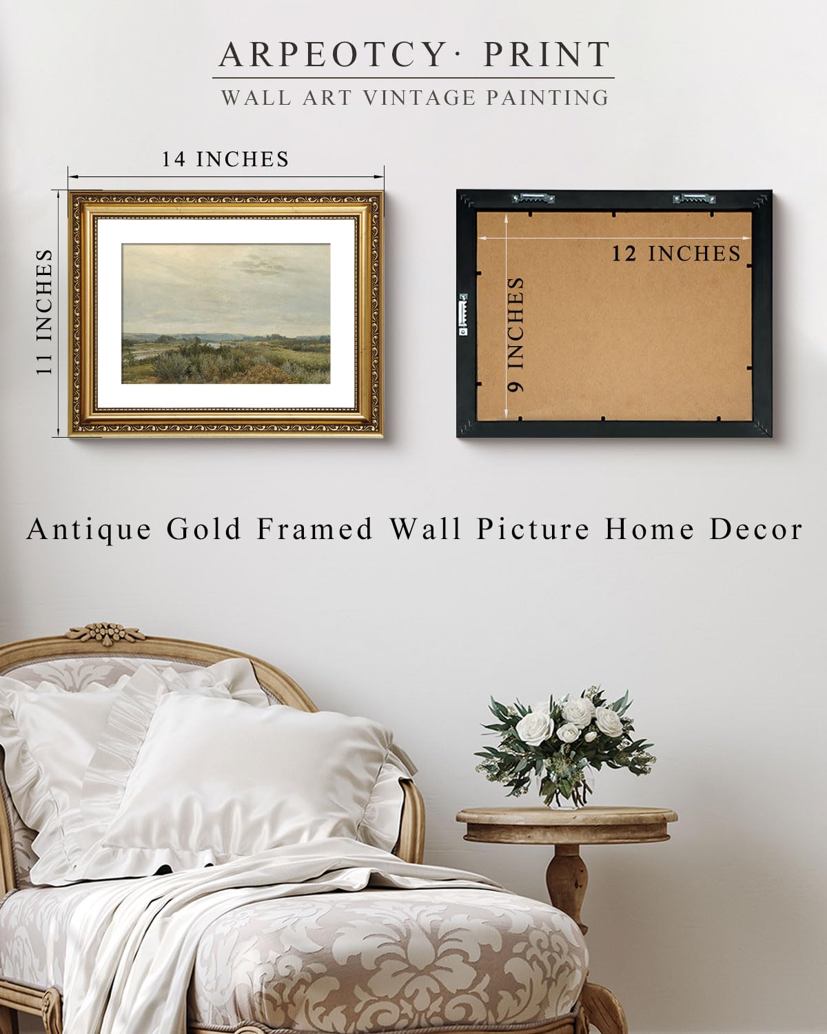 Arpeotcy Vintage Gold Framed Wall Art, 11X14 Inch Nature Trees Landscape Rivers Retro Paintings, Canvas Prints With Antique Fram