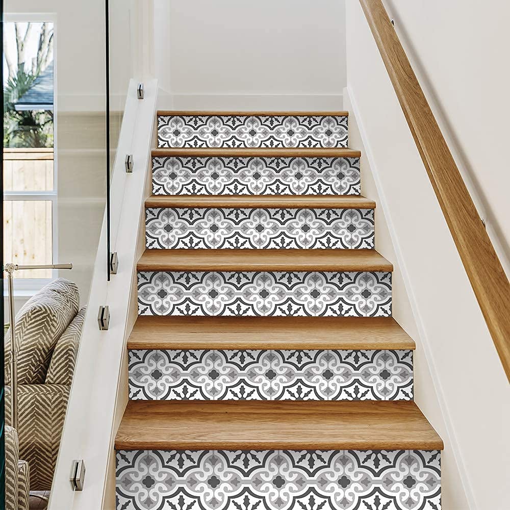 Funlife 10 Stripes Peel And Stick Stair Risers Stickers, Self Adhesive Vinyl Stair Stickers Decals, Staircase Murals Decor For S