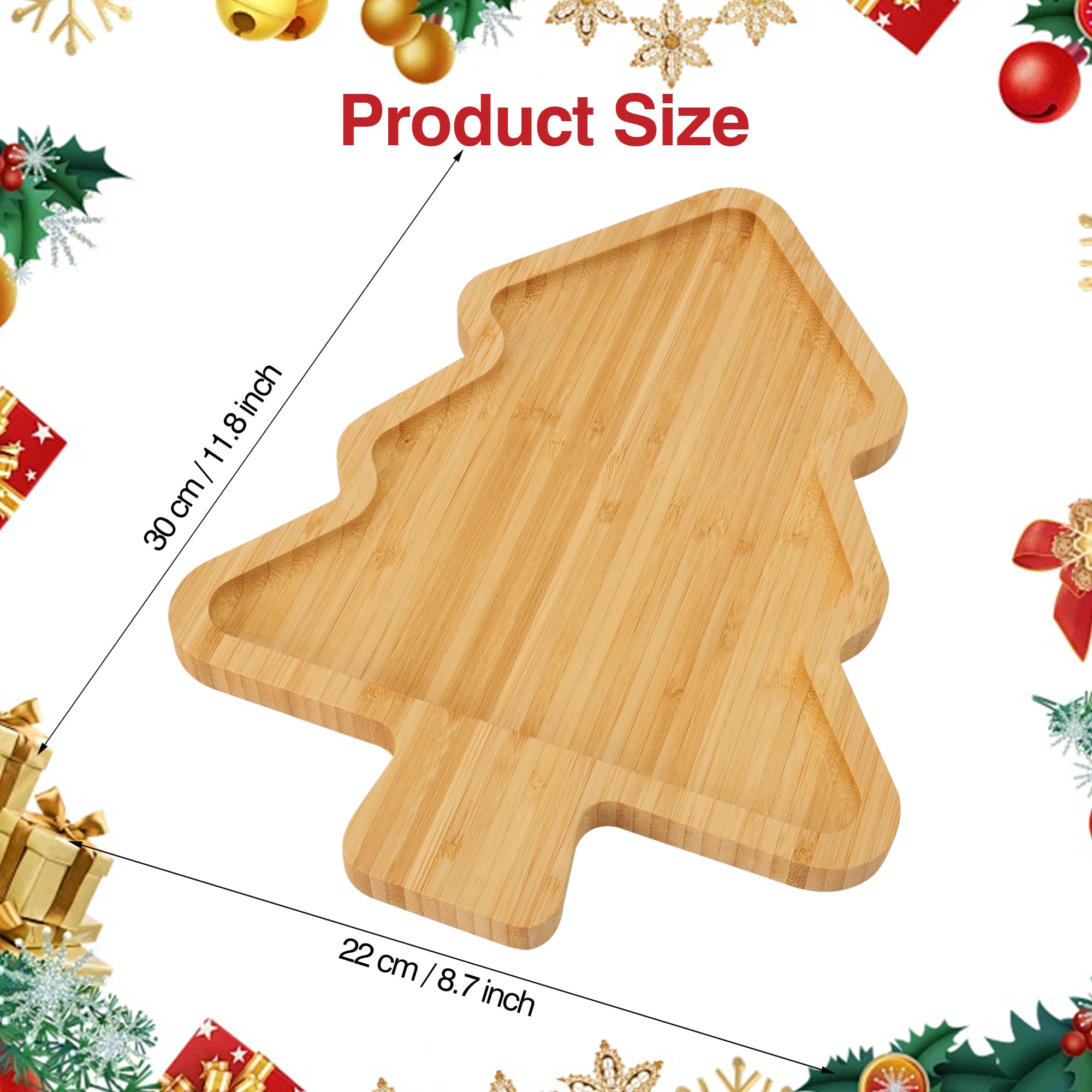 WILLKOMMEN Christmas Serving Tray, Bamboo Christmas Tree Serving Platter, Charcuterie Board Serving Dishes 11.8 x 8.7 for Party