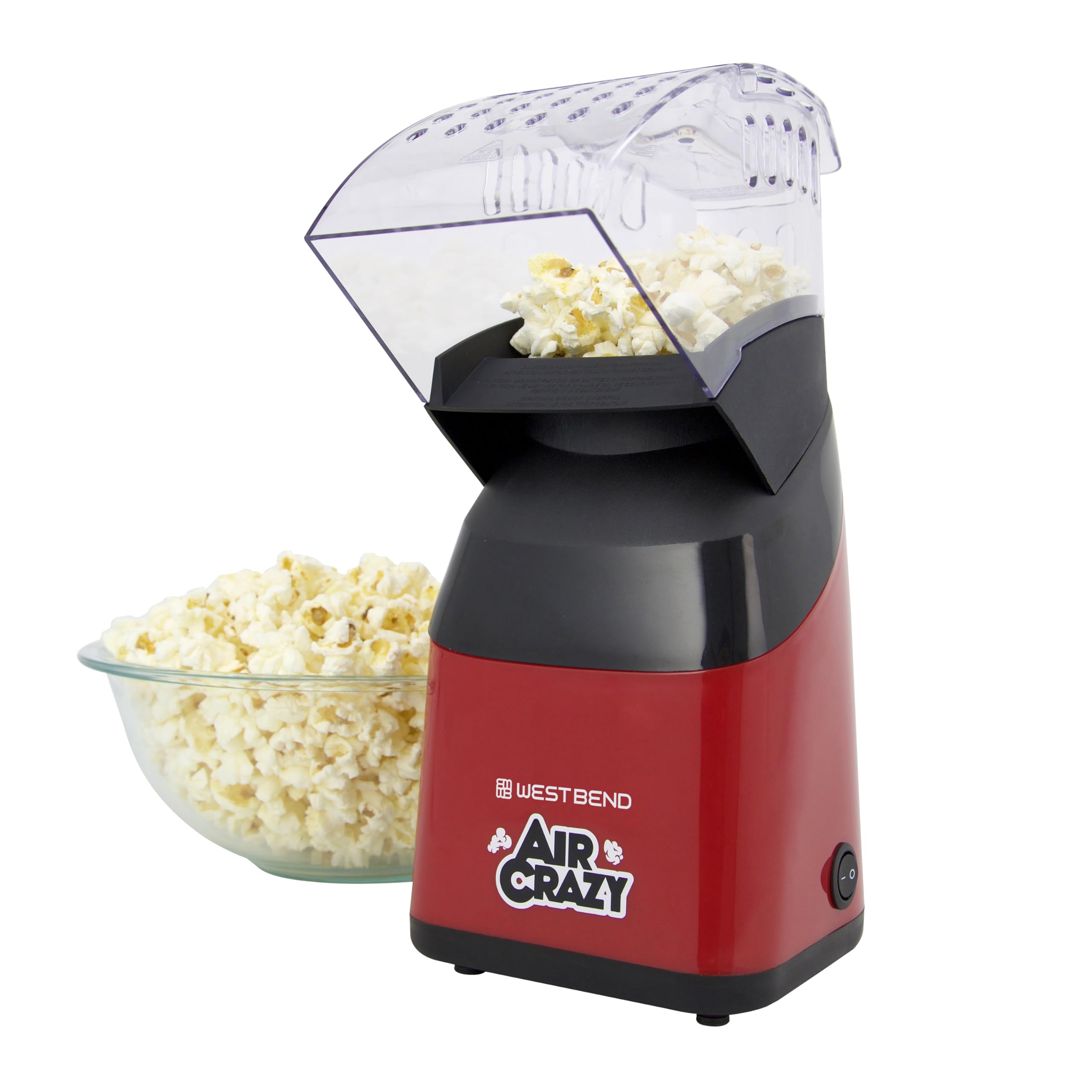 West Bend Air Crazy Popcorn Machine For Healthy Snacking With No Oil, 4-Quart, Red