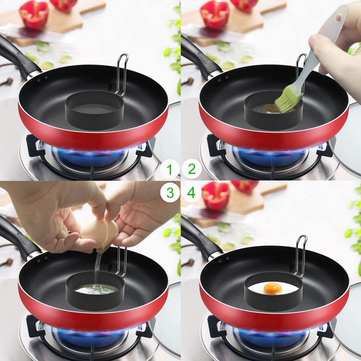 4 Pack Stainless Steel Eggs Maker Non Stick Round Egg Cooker For Cooking Cooking Rings Shaper For Frying Pancake Sandwiches Meta