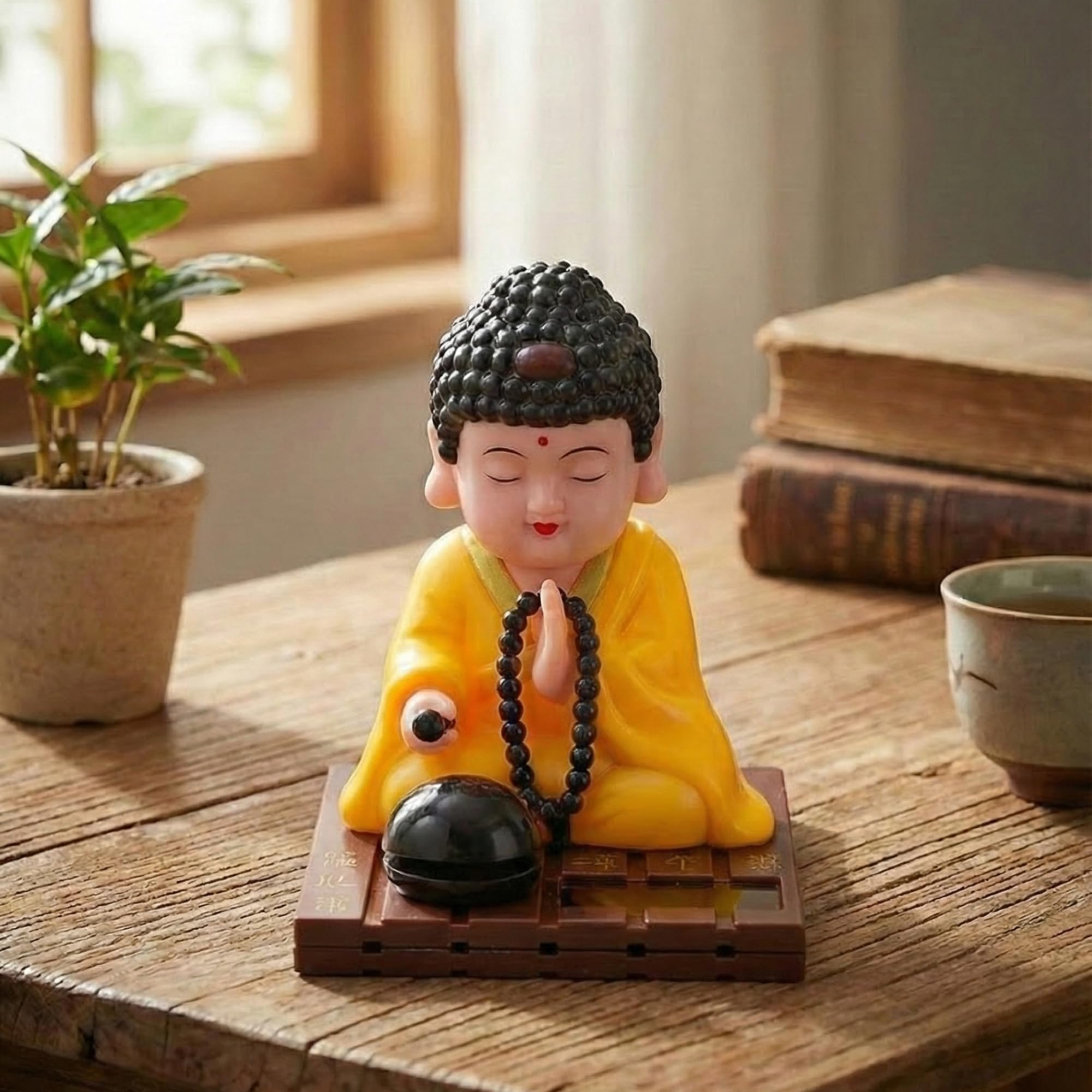 Ecraftindia Moving Head Monk Buddha Idol Showpiece For Home Decor Car Dashboard Office | Feng Shui Spiritual Meditation Buddha S