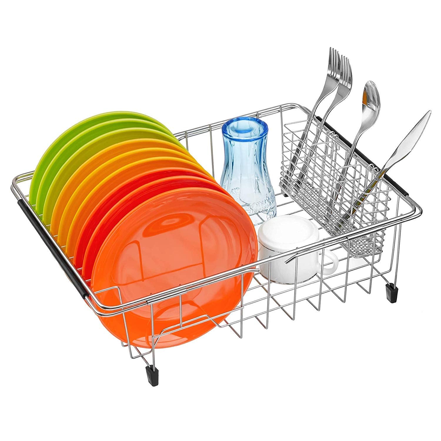 Sanno Large Expandable Dish Drying Rack Dish Rack Drainer With Stainless Steel Utensil Holder Over The Sink Dish Drainer Dish Ra