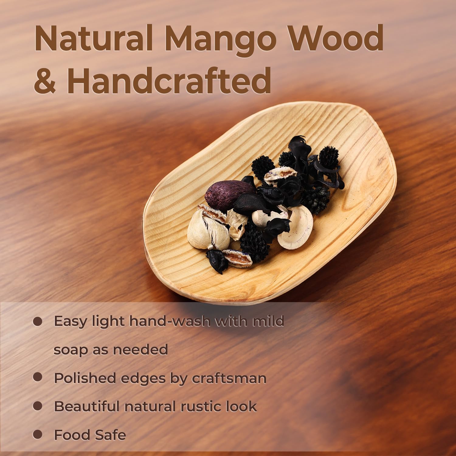 Decor & More - Wooden Handmade Bowl for Serving || Mango Bowl || Gift for Housewarming || Creative Living Room Real Wood Decorat