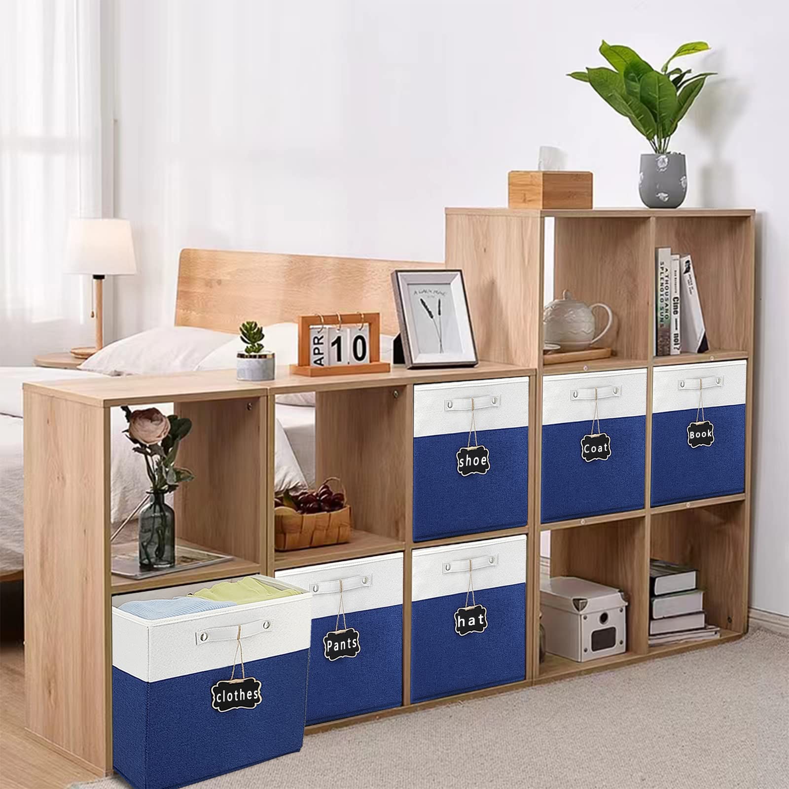 11 X 11 Storage Cubes,Set Of 4 Collapsible Fabric Storage Cubes With Labels,Linen Cube Storage Organizer Bins Kallax Storage Cub